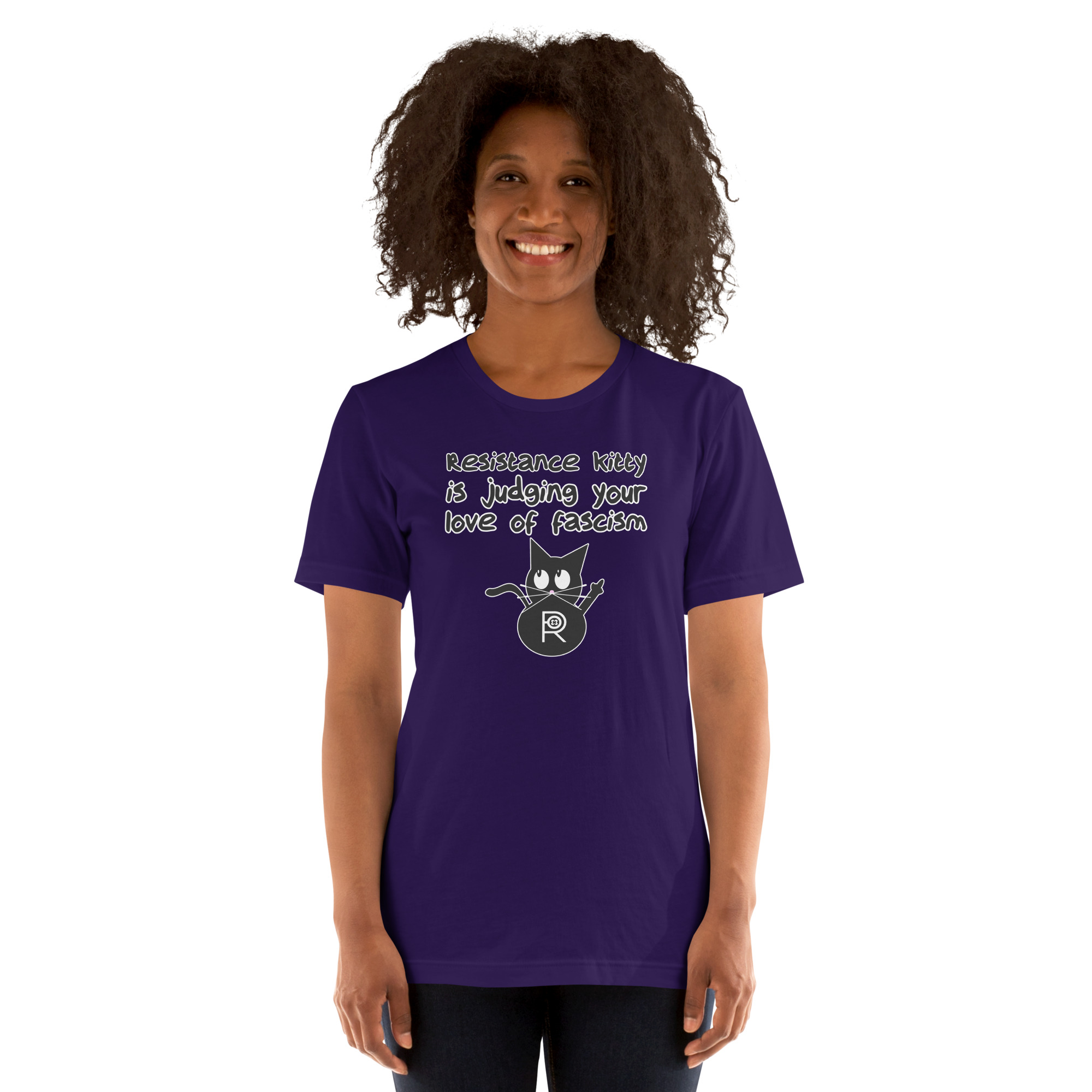 R - Resistance Kitty Is Judging Your Love Of Fascism Dark Style Unisex T-shirt - Image 5