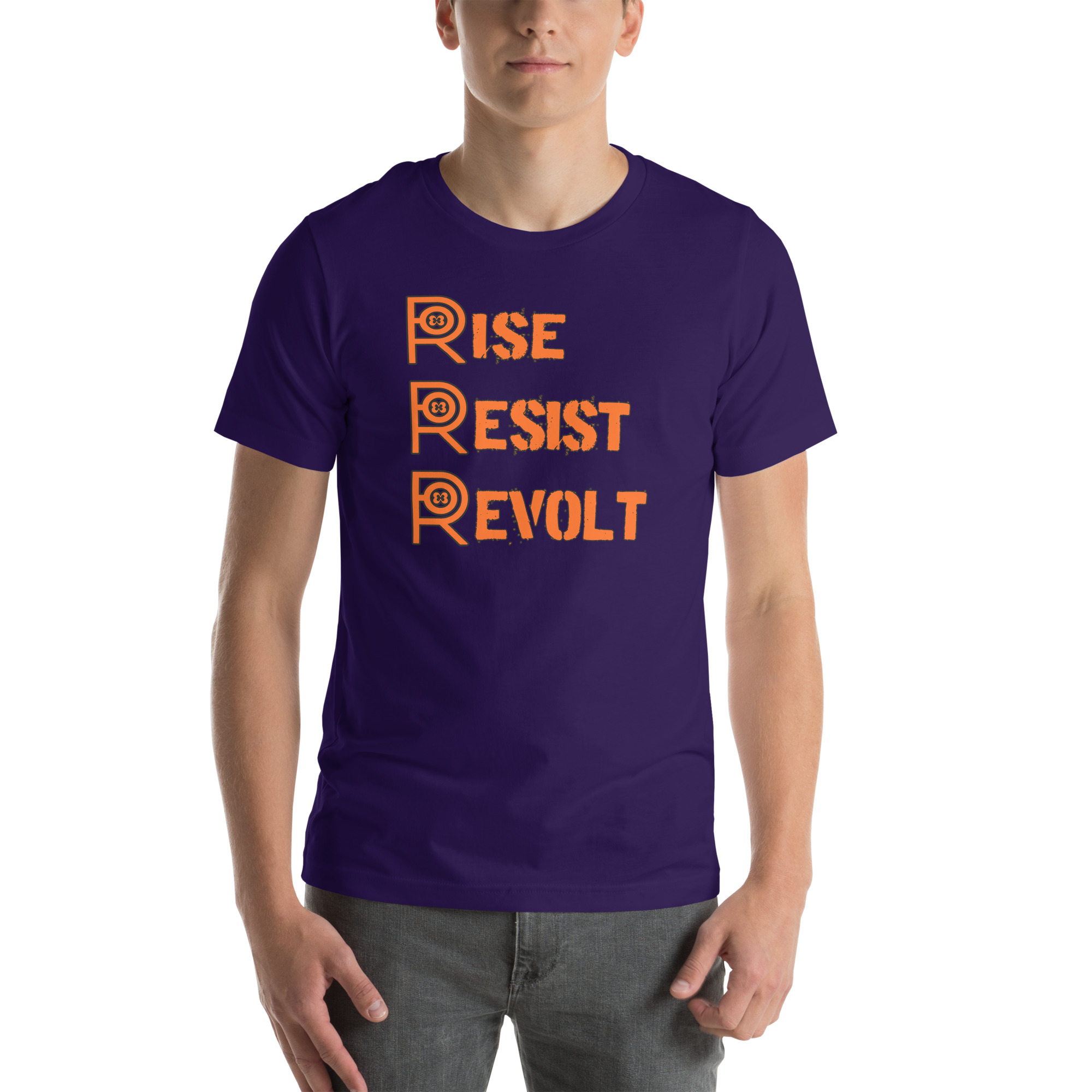 R - Rise Resist Revolt Orange And Black Dark Style Unisex T-shirt - Image 6