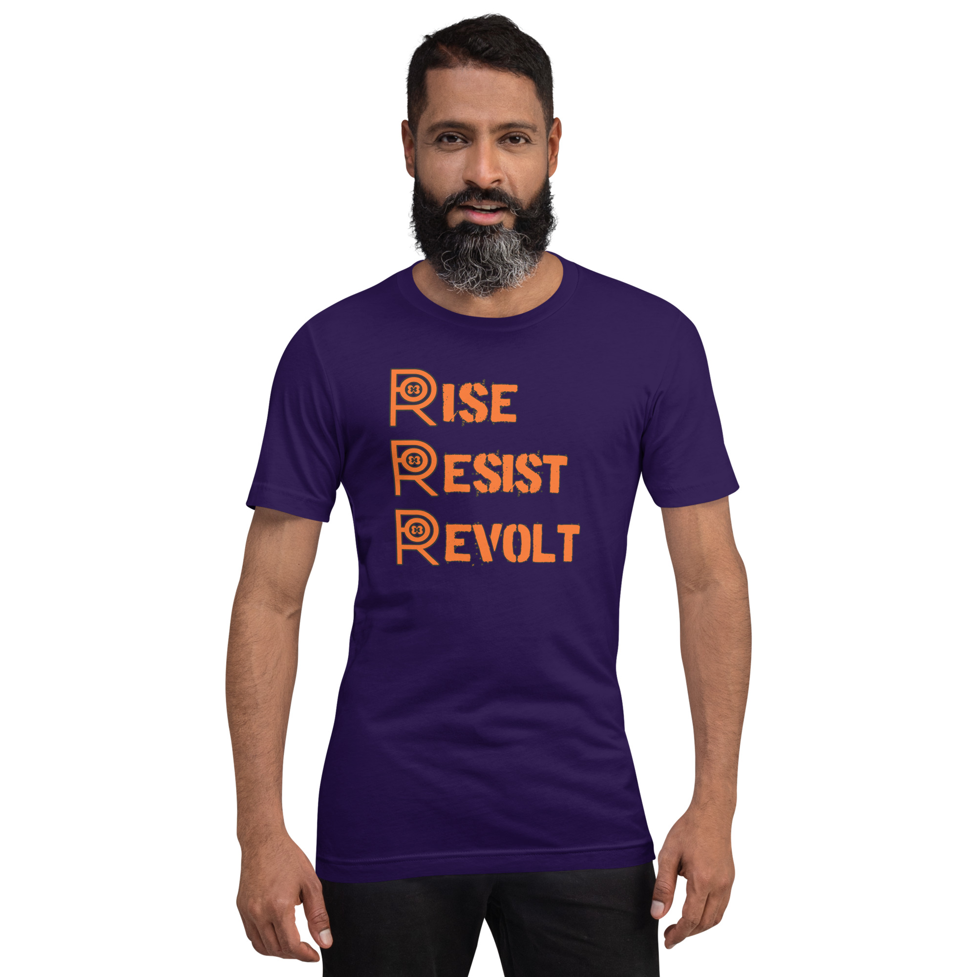 R - Rise Resist Revolt Orange And Black Dark Style Unisex T-shirt - Image 7