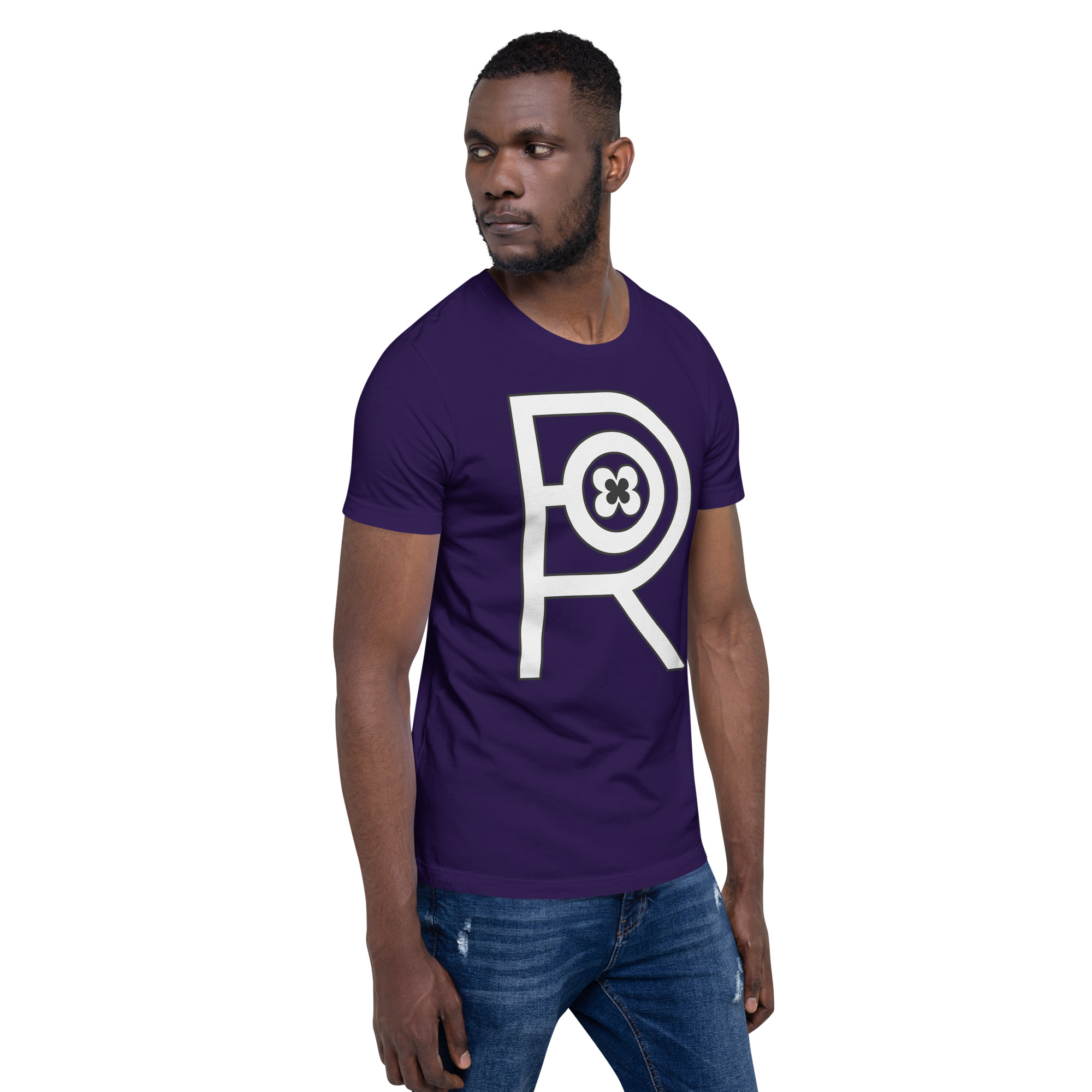 R - White And Black On Purple Unisex T-shirt - Image 2