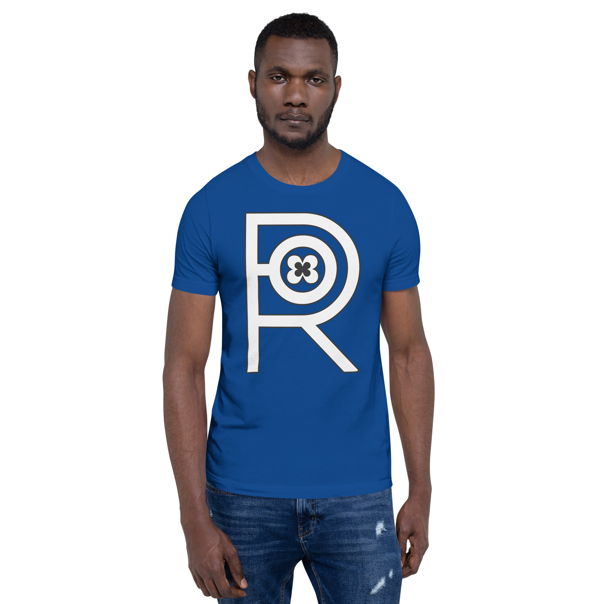 R - White And Black Royal Blue Unisex T-shirt - Image 9