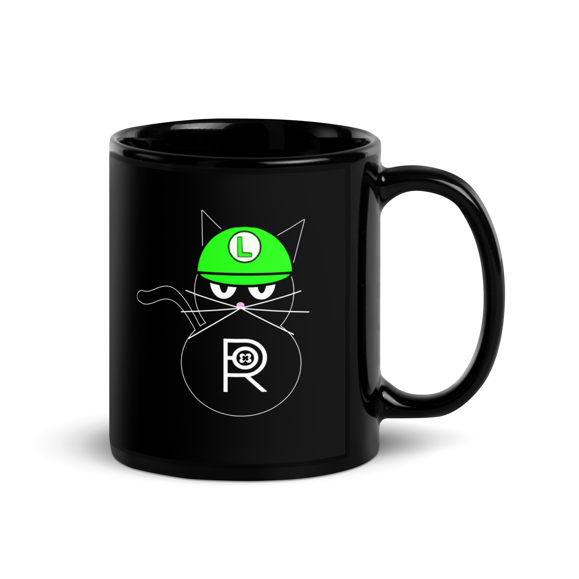 R - Luigi Kitty Black Glossy Mug