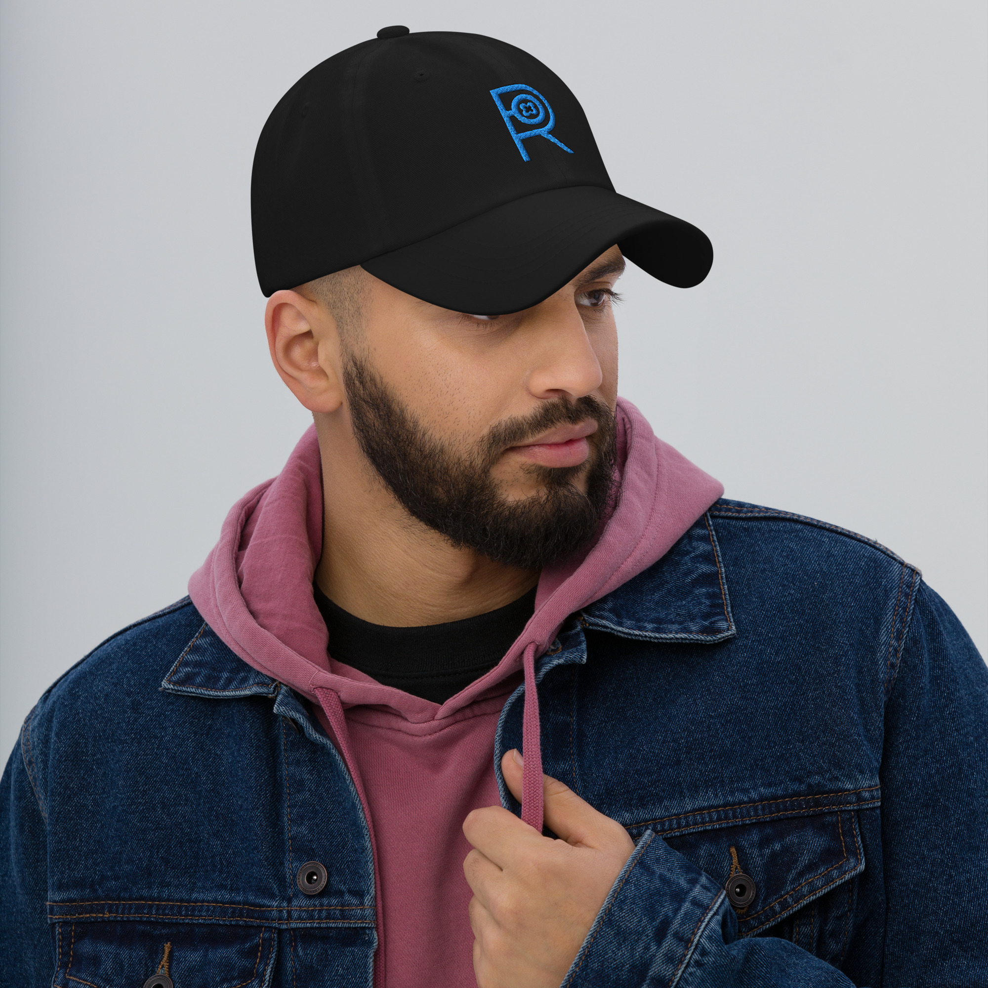 R - Sky Blue And Black Classic Dad Hat - Image 2