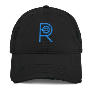 R - Sky Blue And Black Distressed Dad Hat