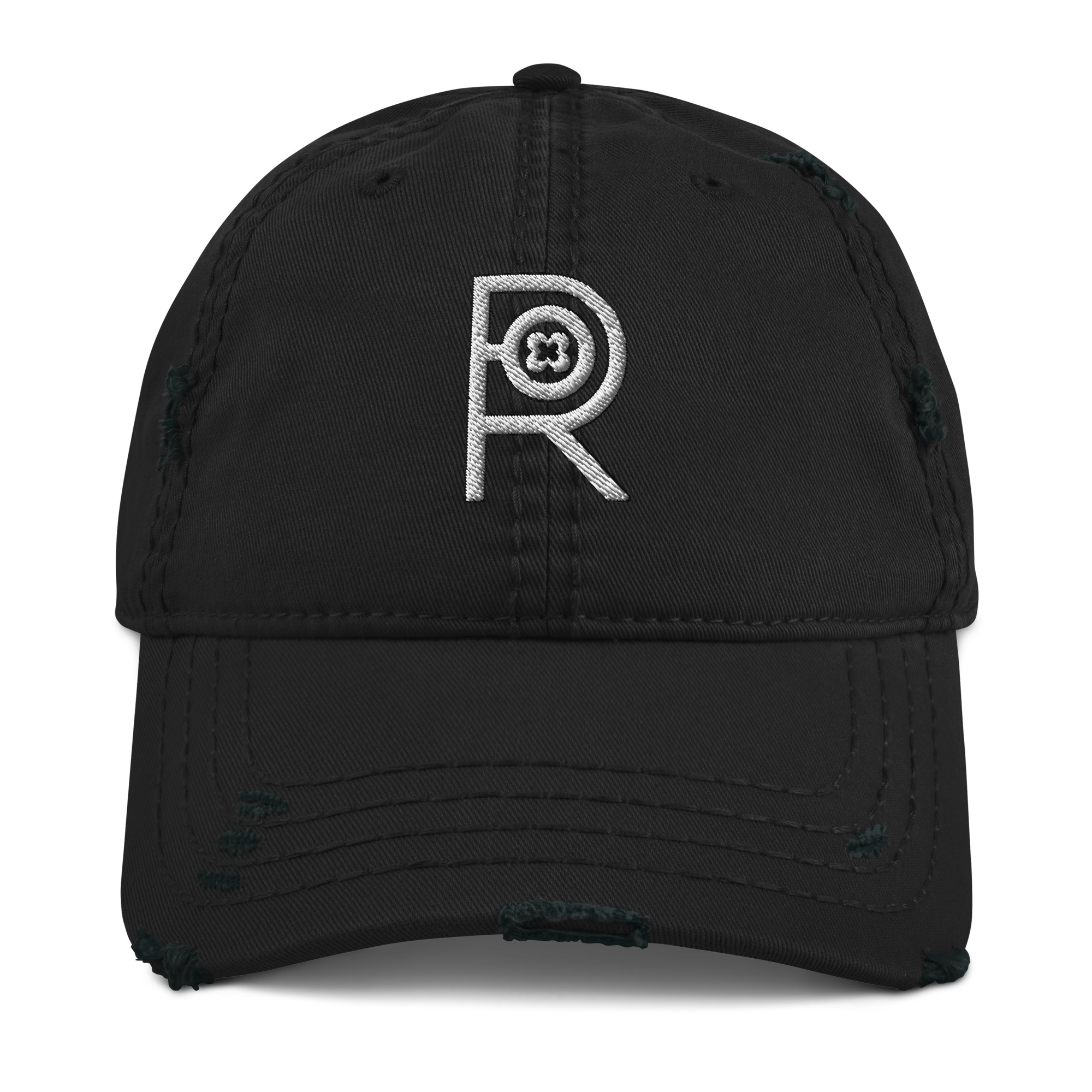 R - White And Black Distressed Dad Hat