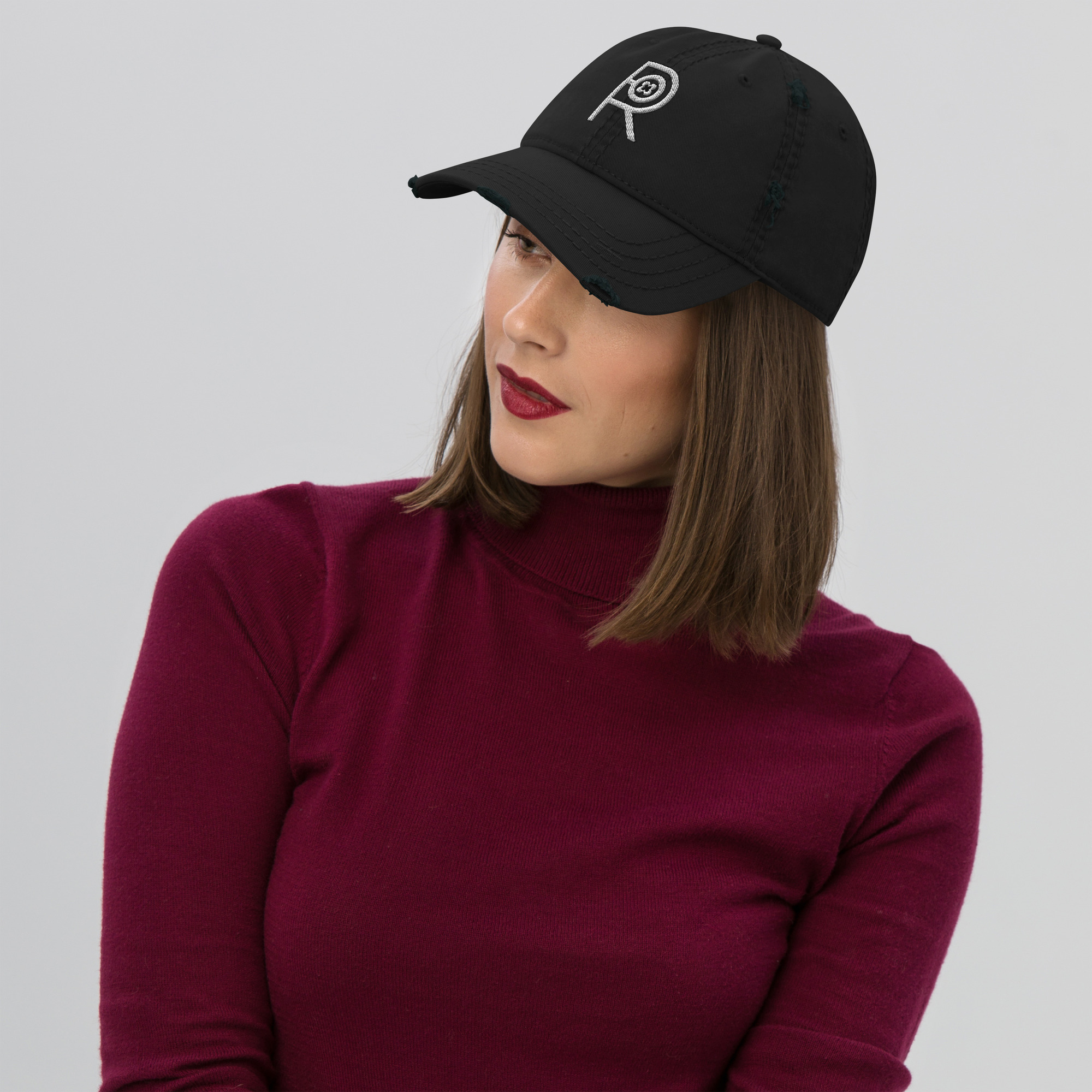 R - White And Black Distressed Dad Hat - Image 4