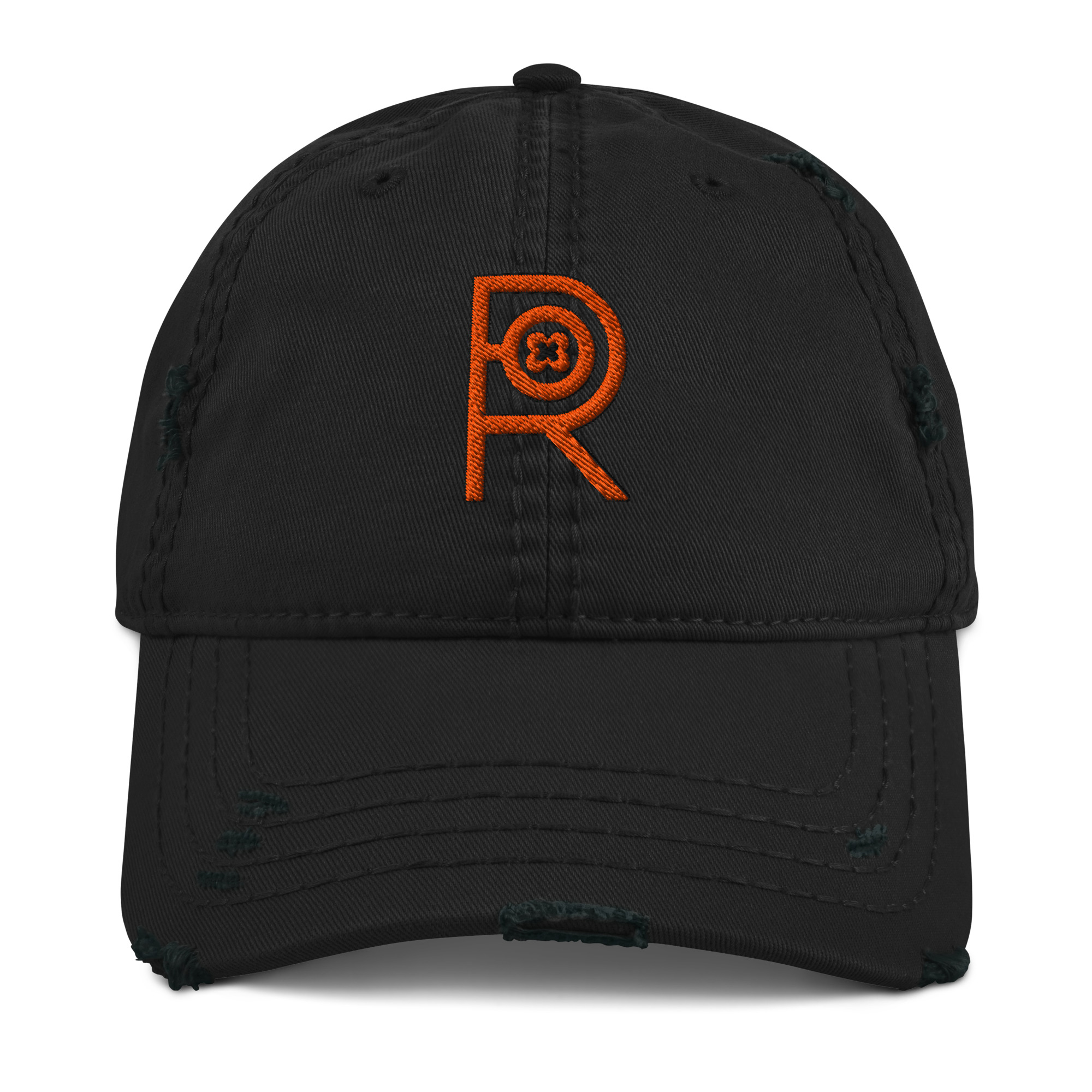 R - Orange And Black Distressed Dad Hat