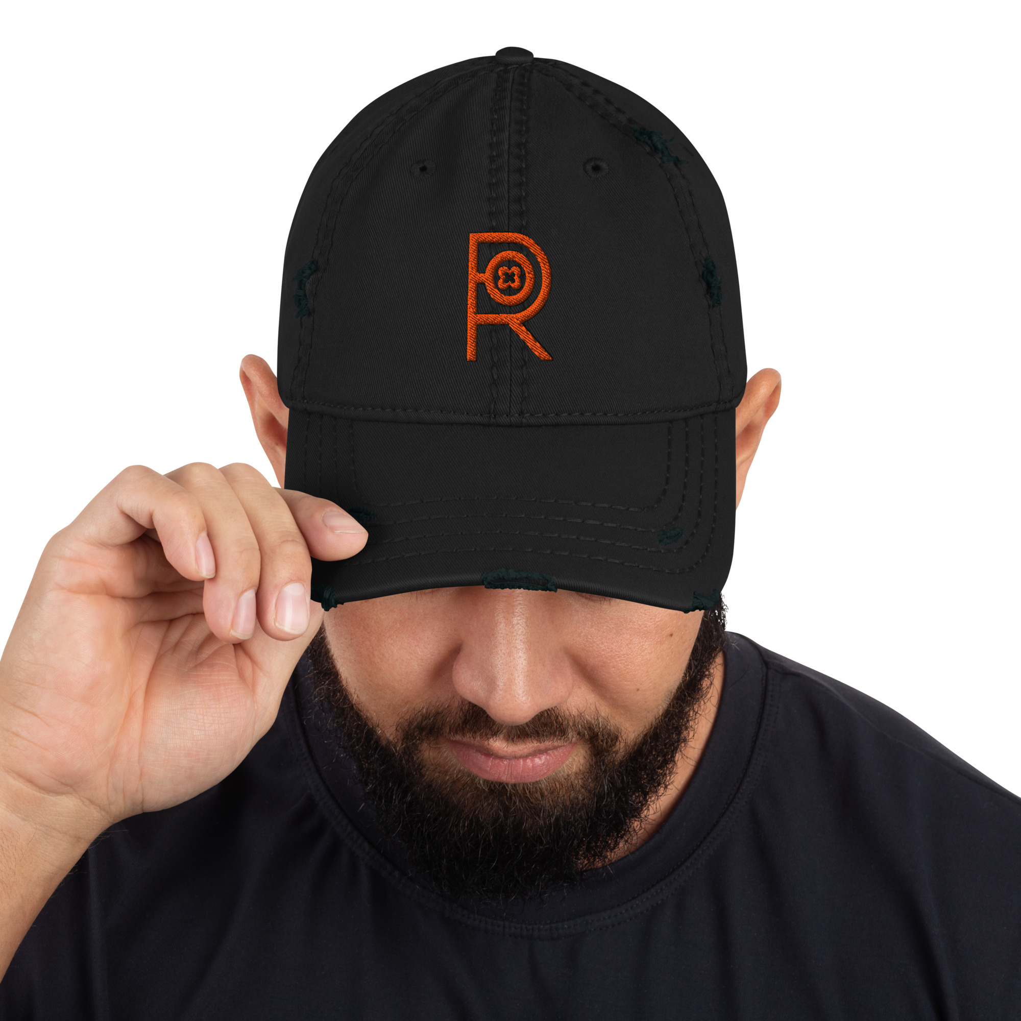R - Orange And Black Distressed Dad Hat - Image 2