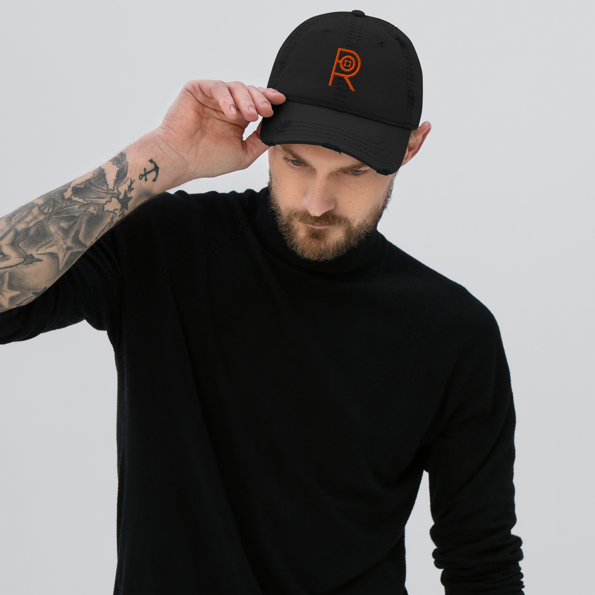 R - Orange And Black Distressed Dad Hat - Image 6