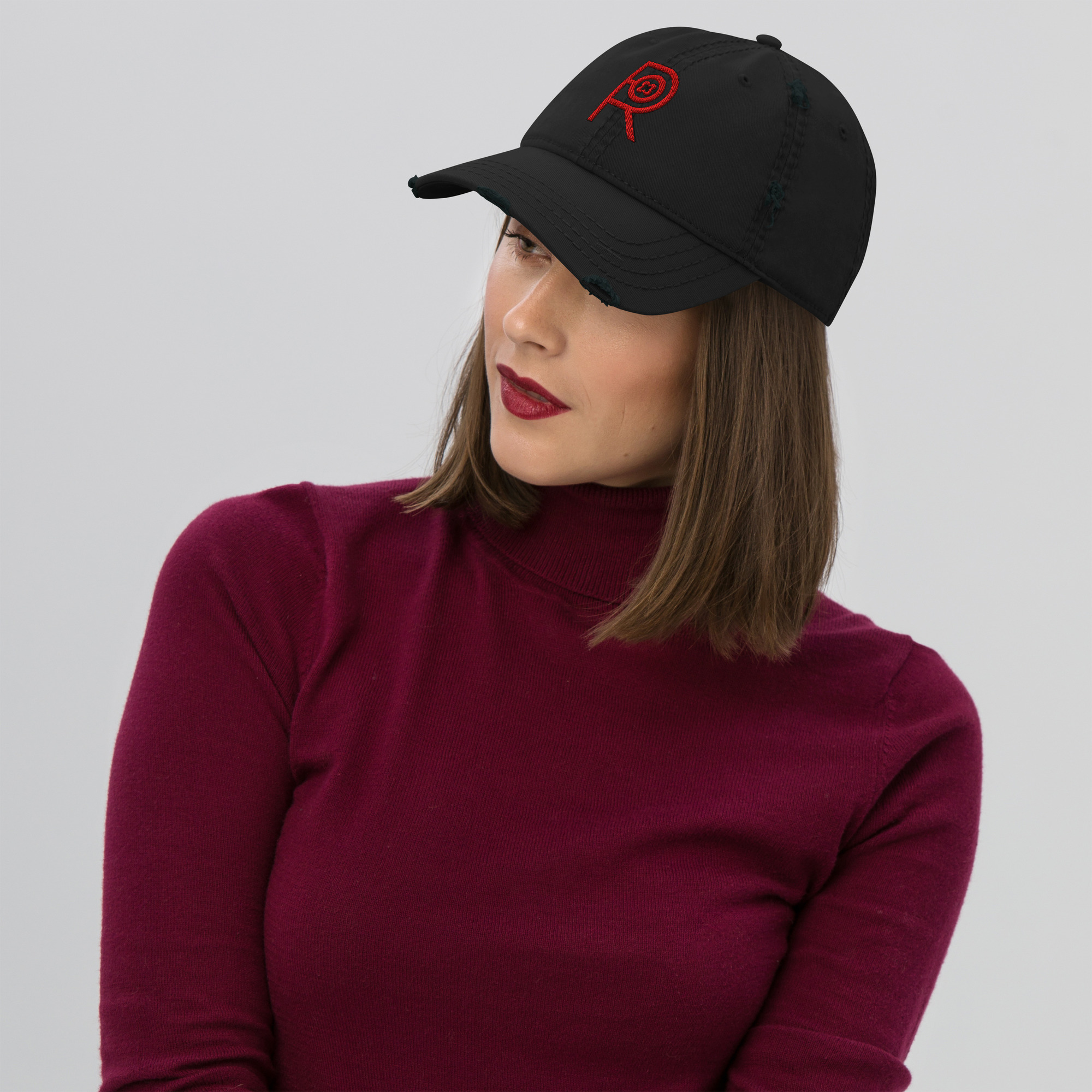 R - Red And Black Distressed Dad Hat - Image 6