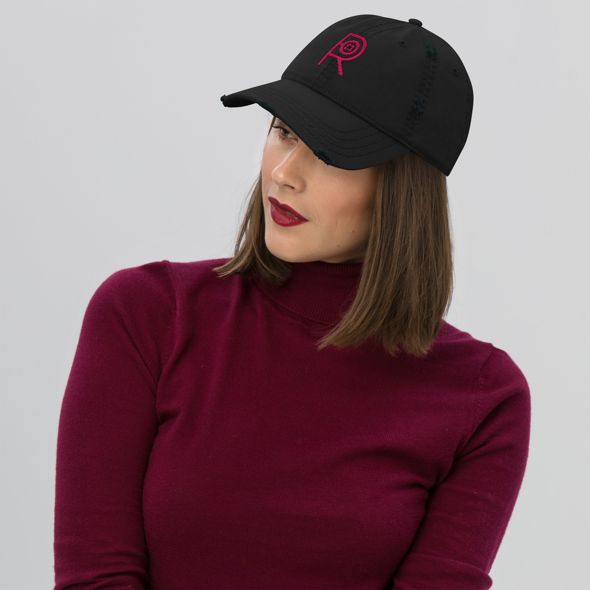 R - Pink And Black Distressed Dad Hat - Image 2
