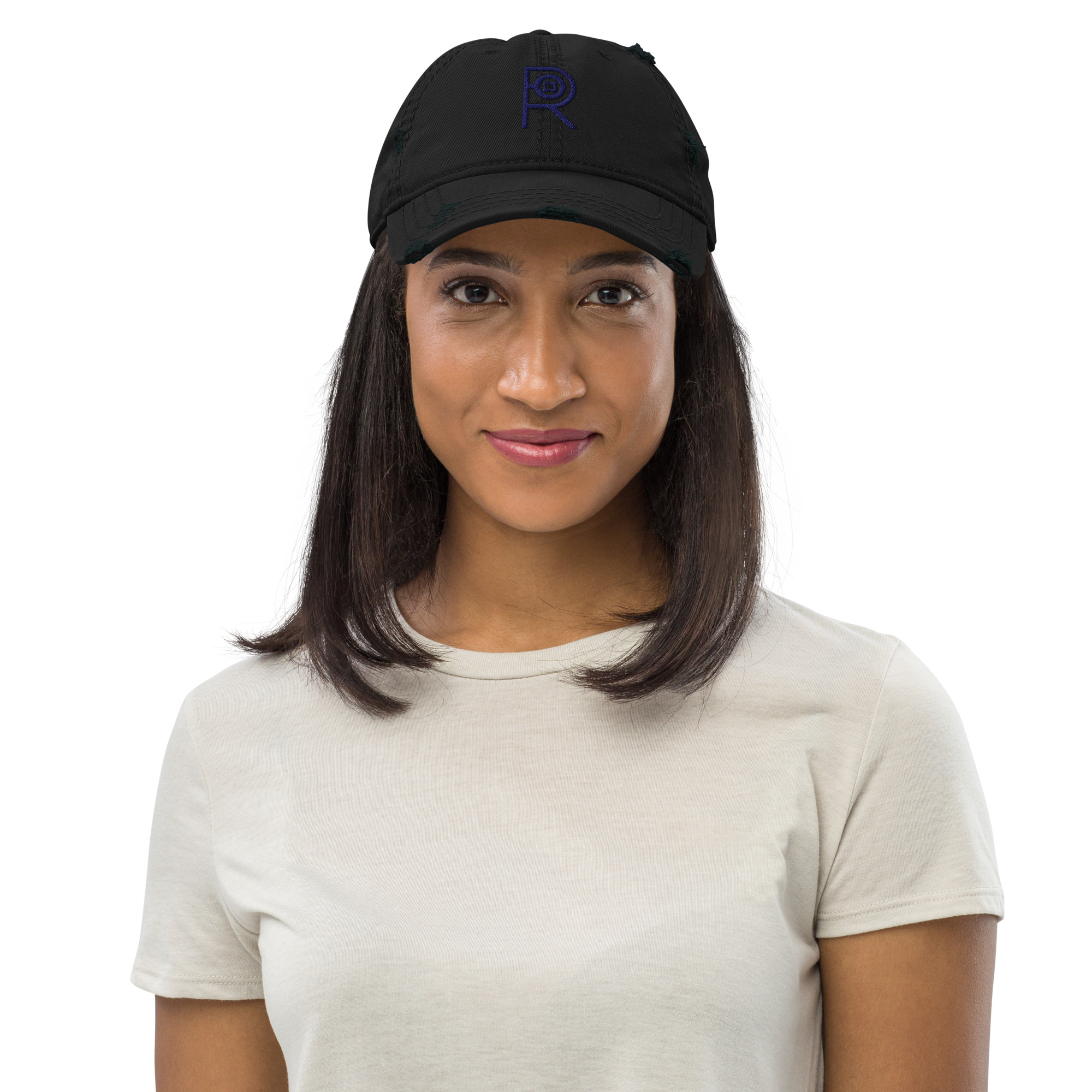 R - Navy And Black Distressed Dad Hat - Image 2