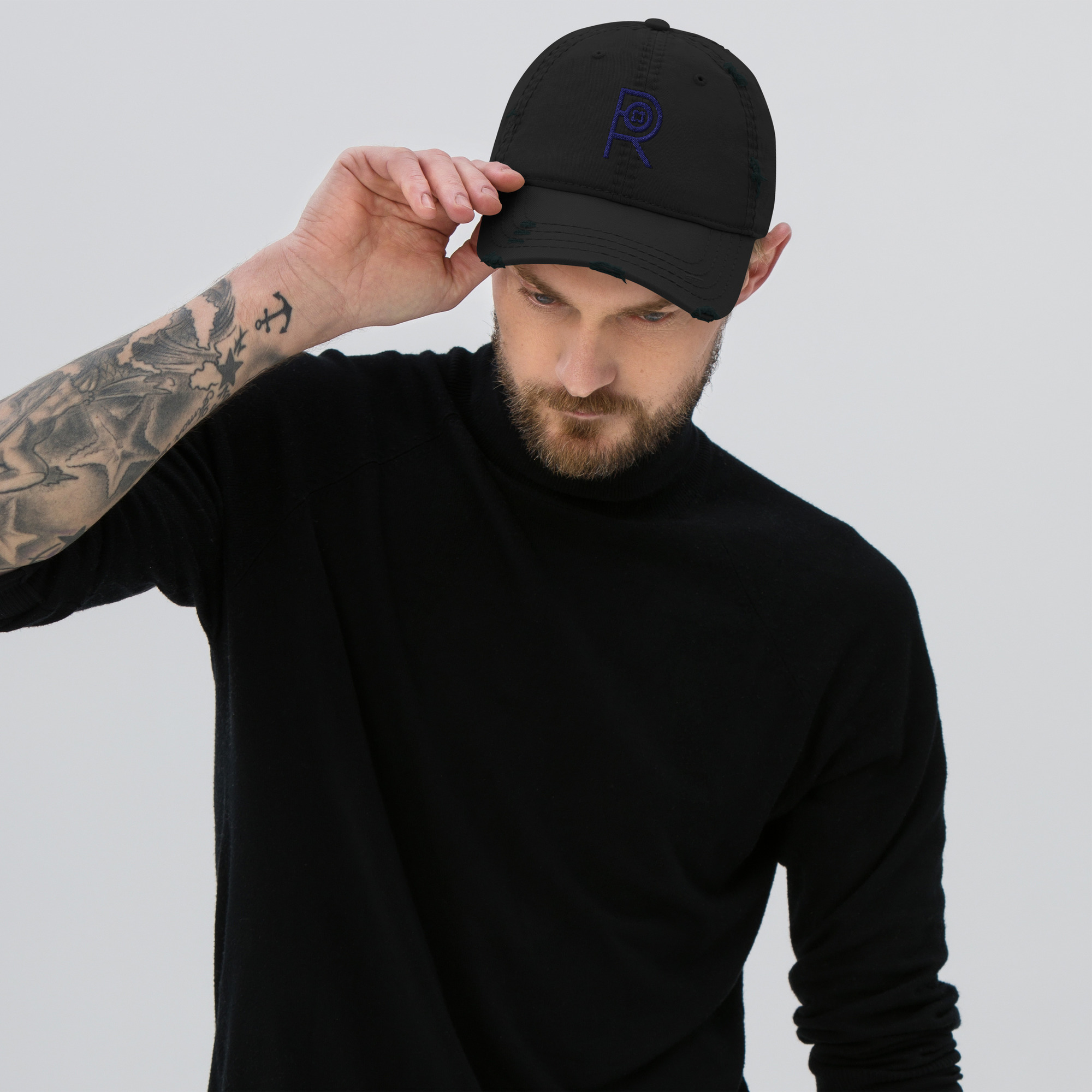 R - Navy And Black Distressed Dad Hat - Image 3
