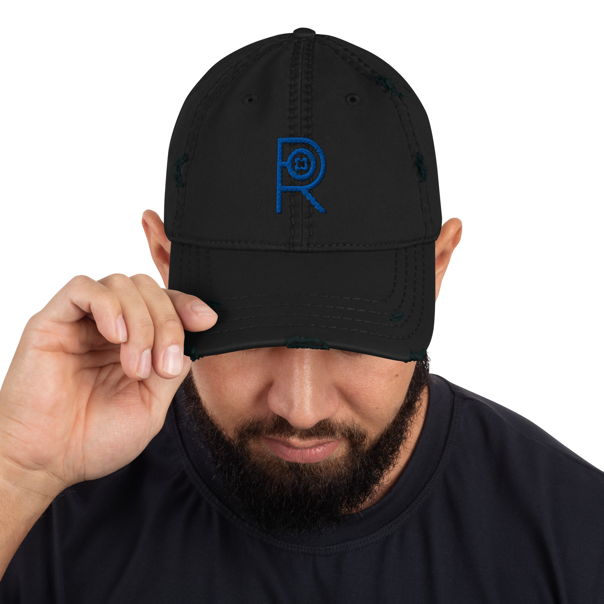 R - Royal And Black Distressed Dad Hat - Image 2