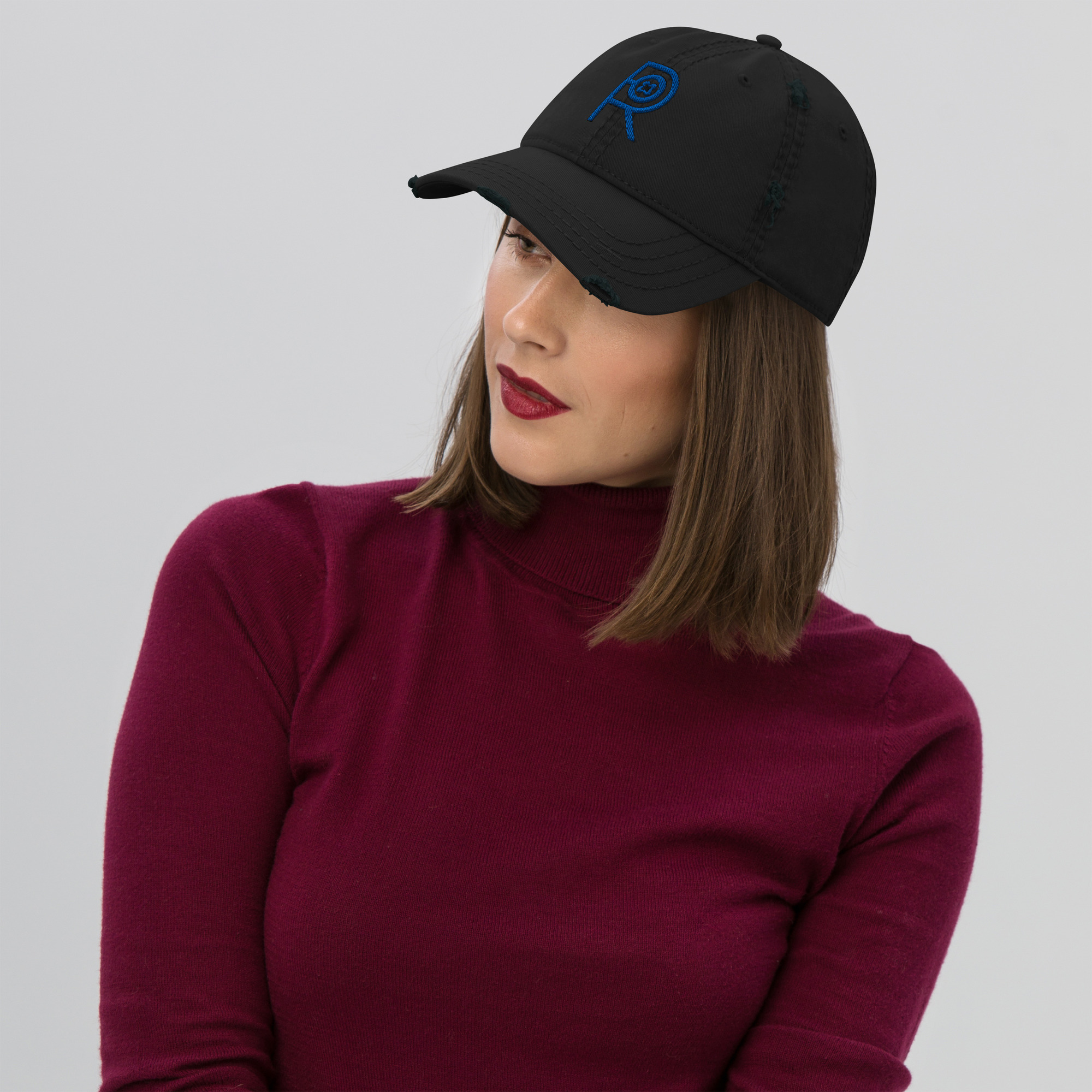 R - Royal And Black Distressed Dad Hat - Image 3