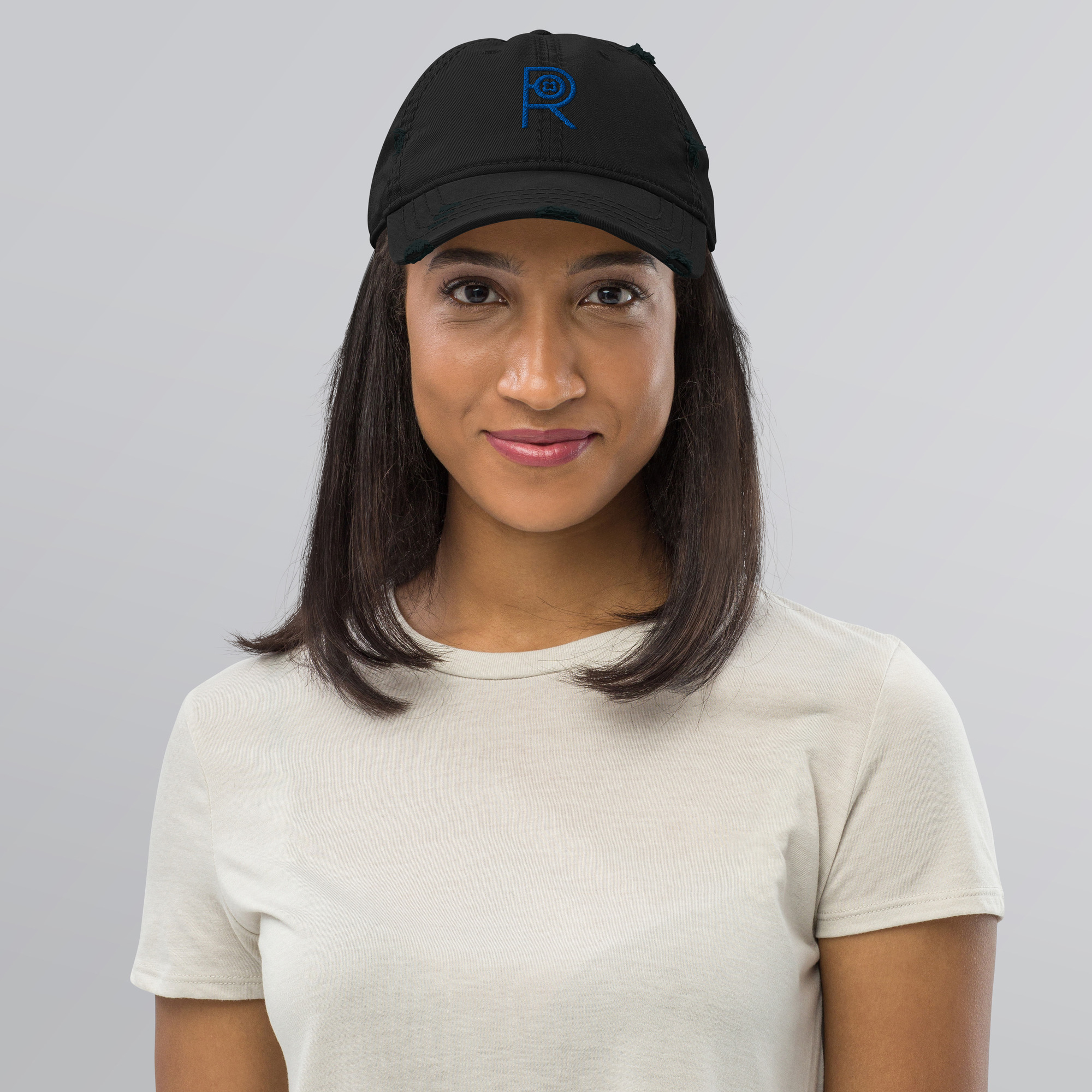 R - Royal And Black Distressed Dad Hat - Image 4