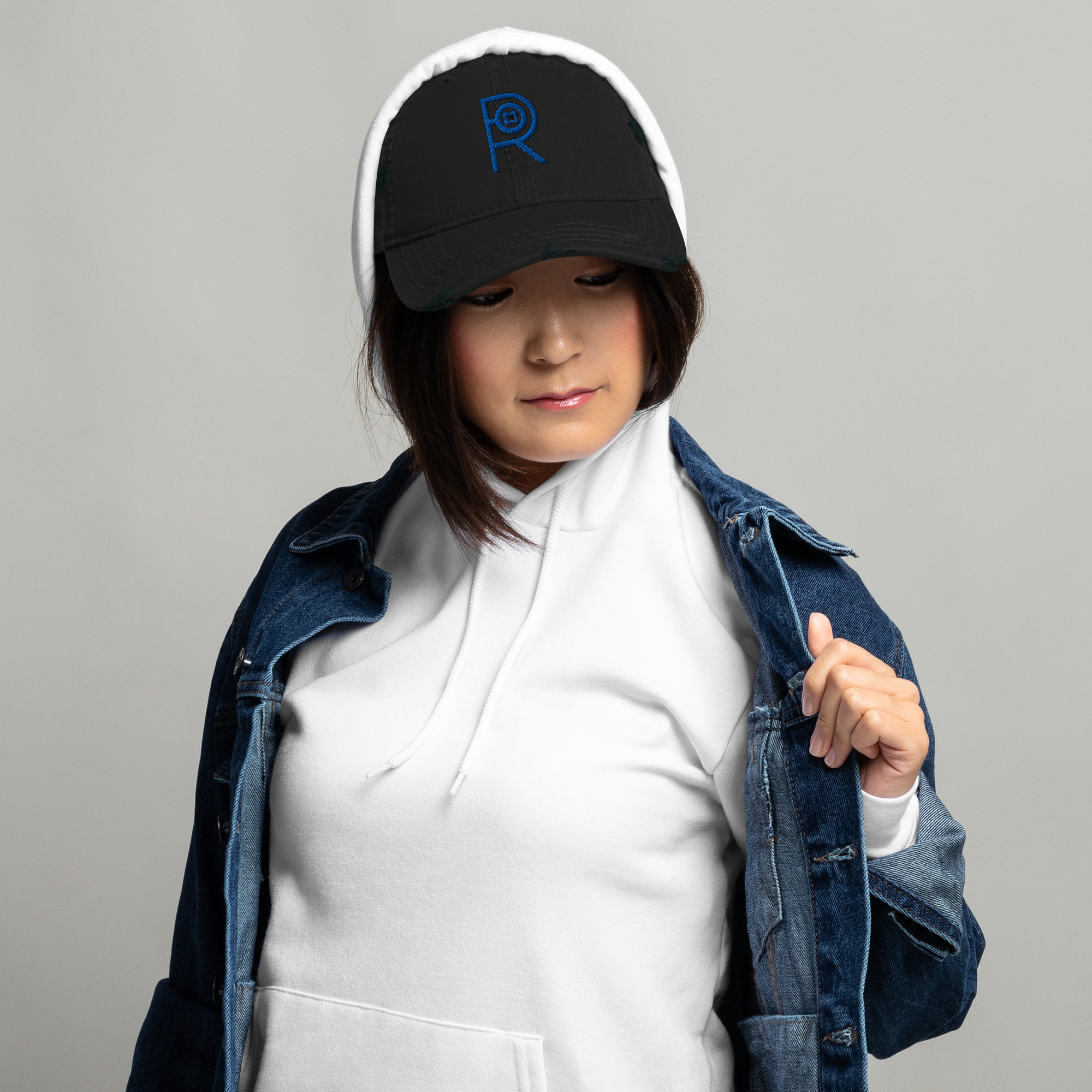 R - Royal And Black Distressed Dad Hat - Image 5