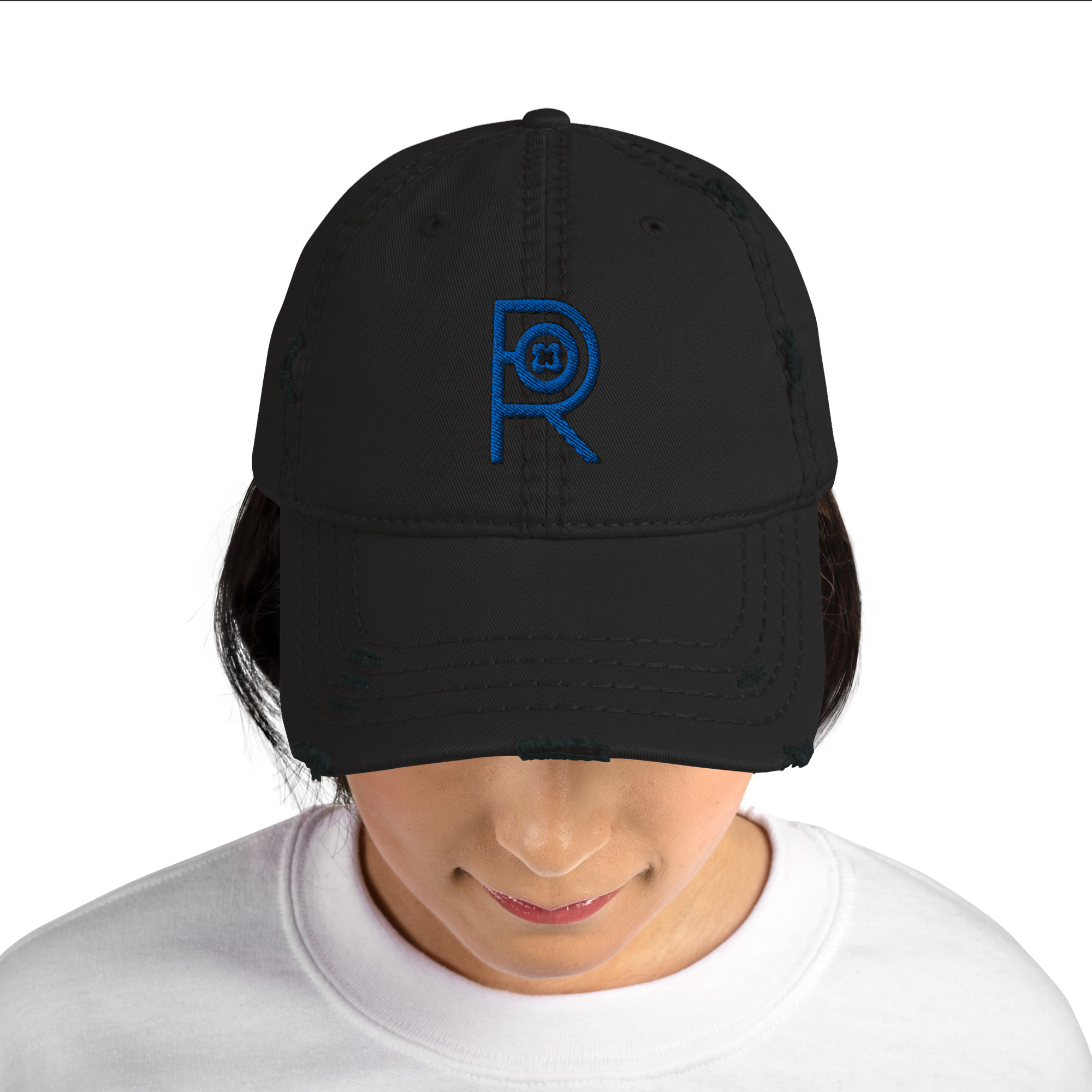 R - Royal And Black Distressed Dad Hat - Image 7