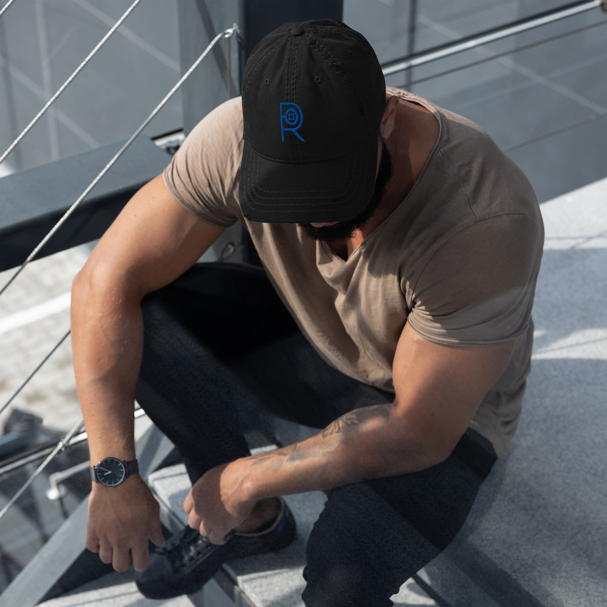 R - Royal And Black Distressed Dad Hat - Image 8