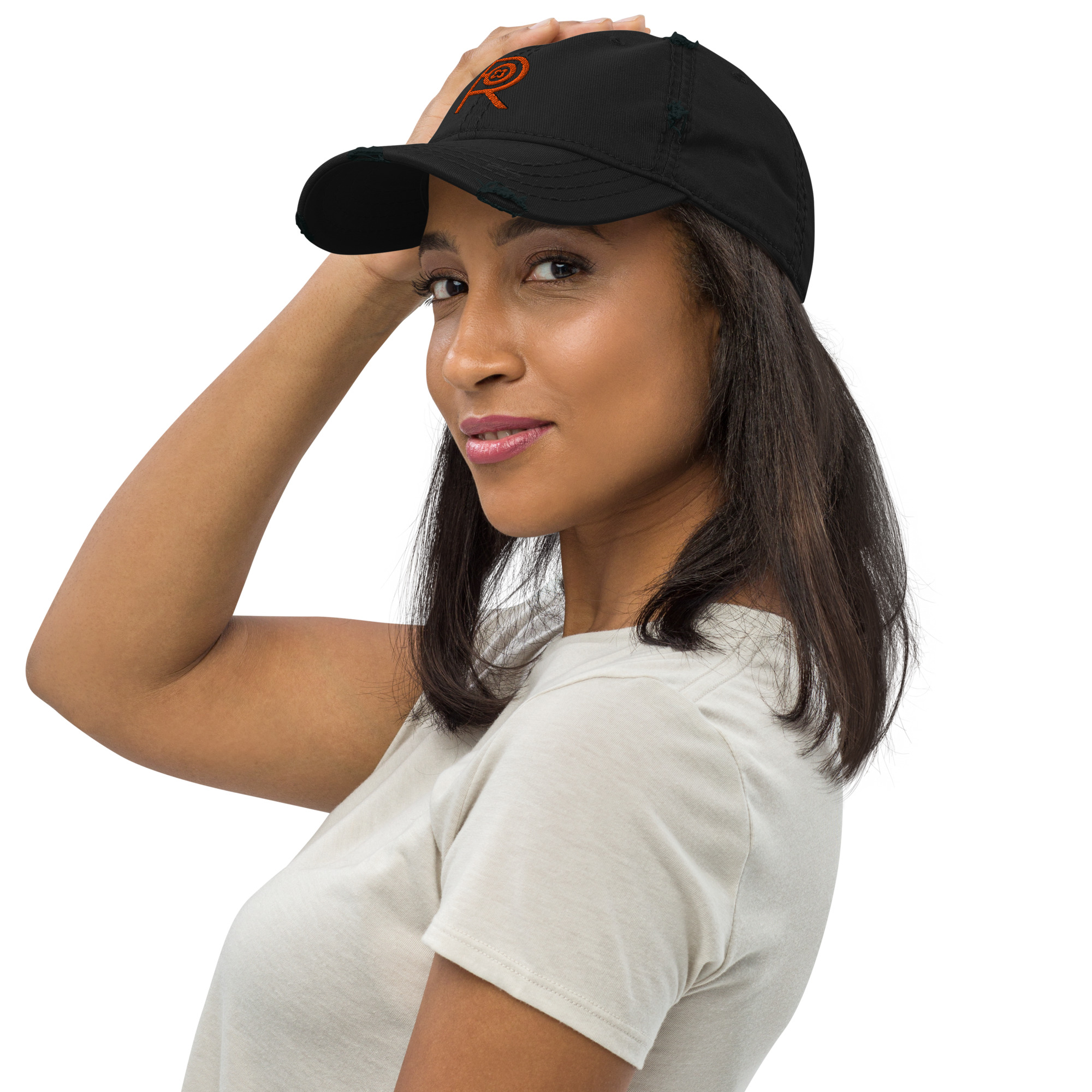 R - Orange And Black Distressed Dad Hat - Image 4