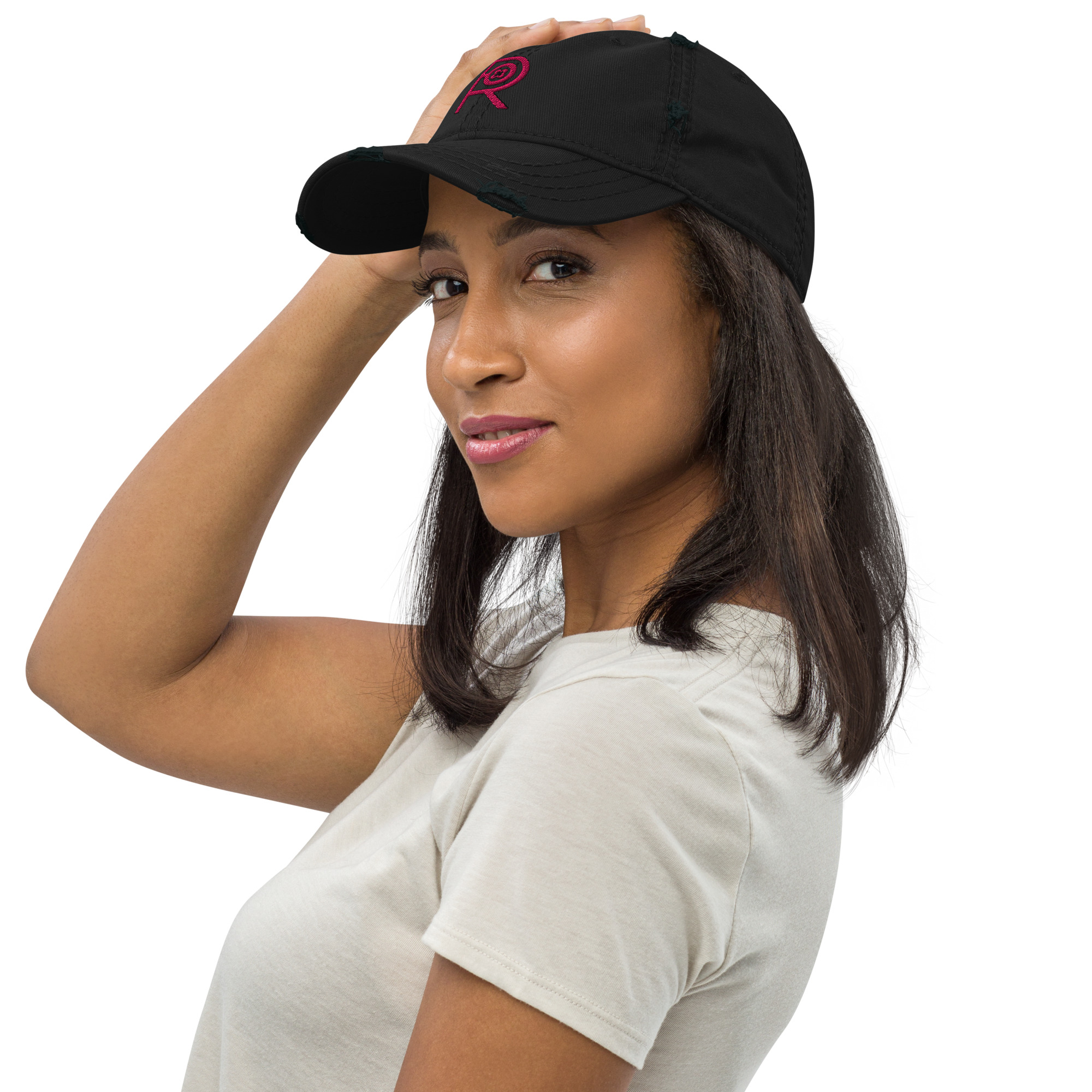 R - Pink And Black Distressed Dad Hat - Image 5