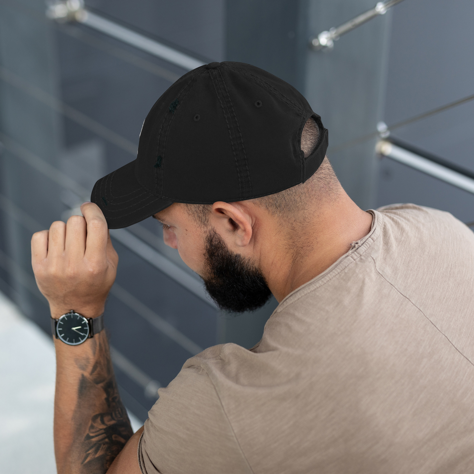 R - White And Black Distressed Dad Hat - Image 9