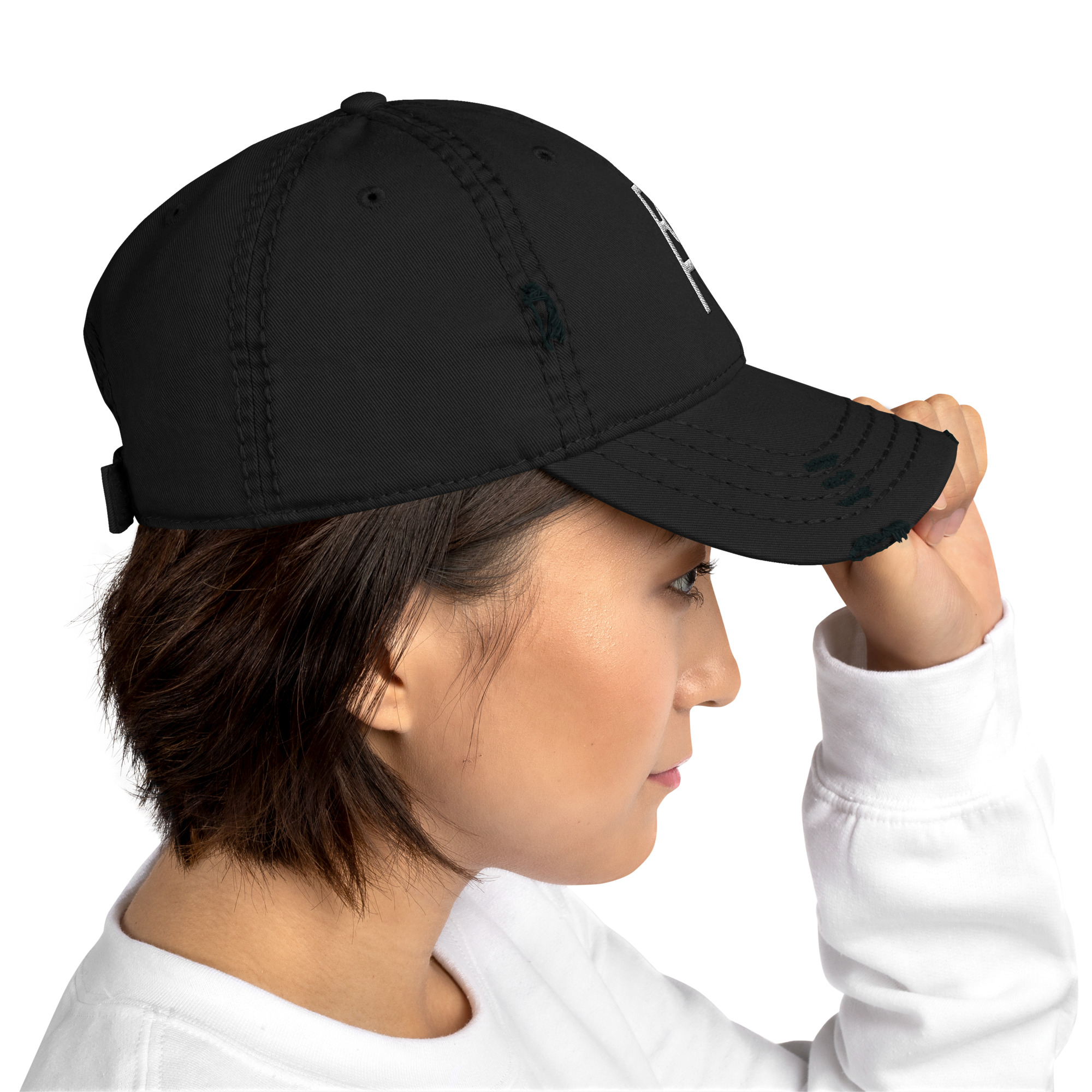 R - White And Black Distressed Dad Hat - Image 8