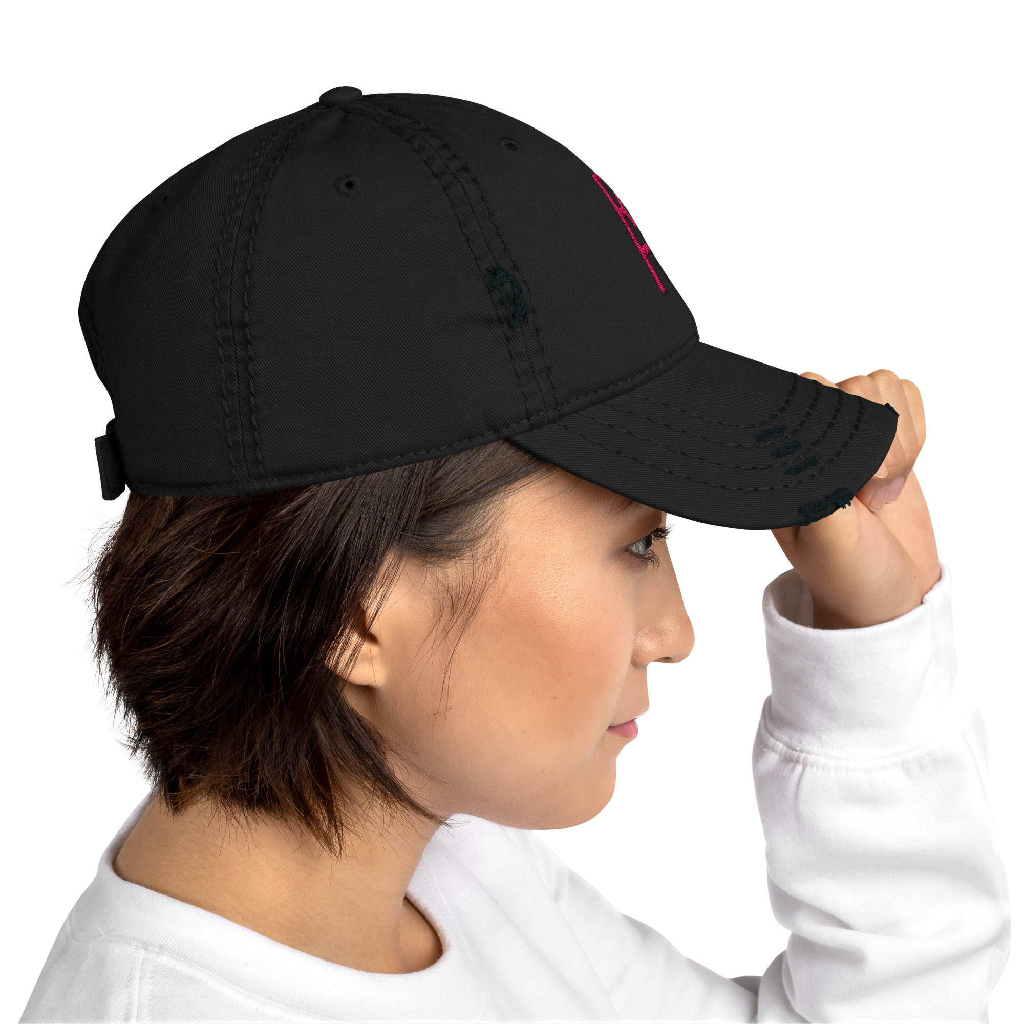 R - Pink And Black Distressed Dad Hat - Image 7