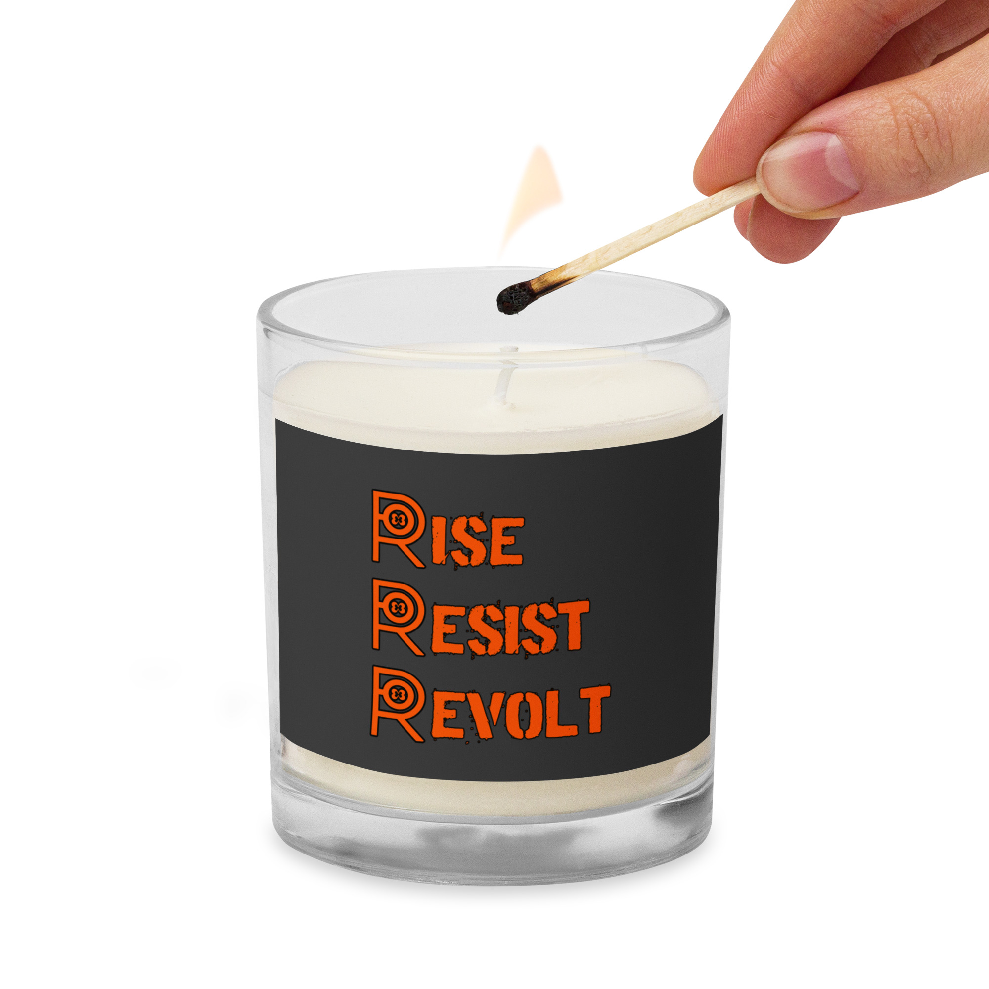 R - RISE RESIST REVOLT Glass Jar Soy Wax Candle - Image 4