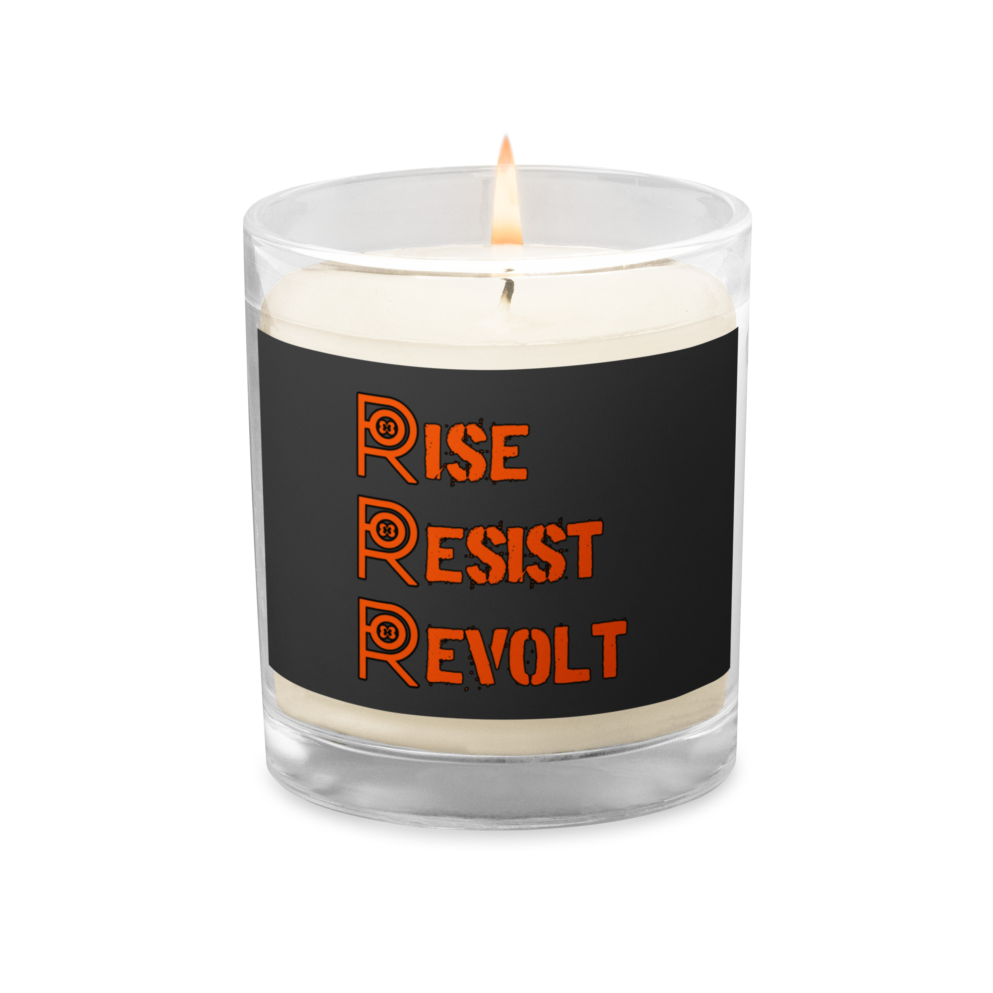 R - RISE RESIST REVOLT Glass Jar Soy Wax Candle