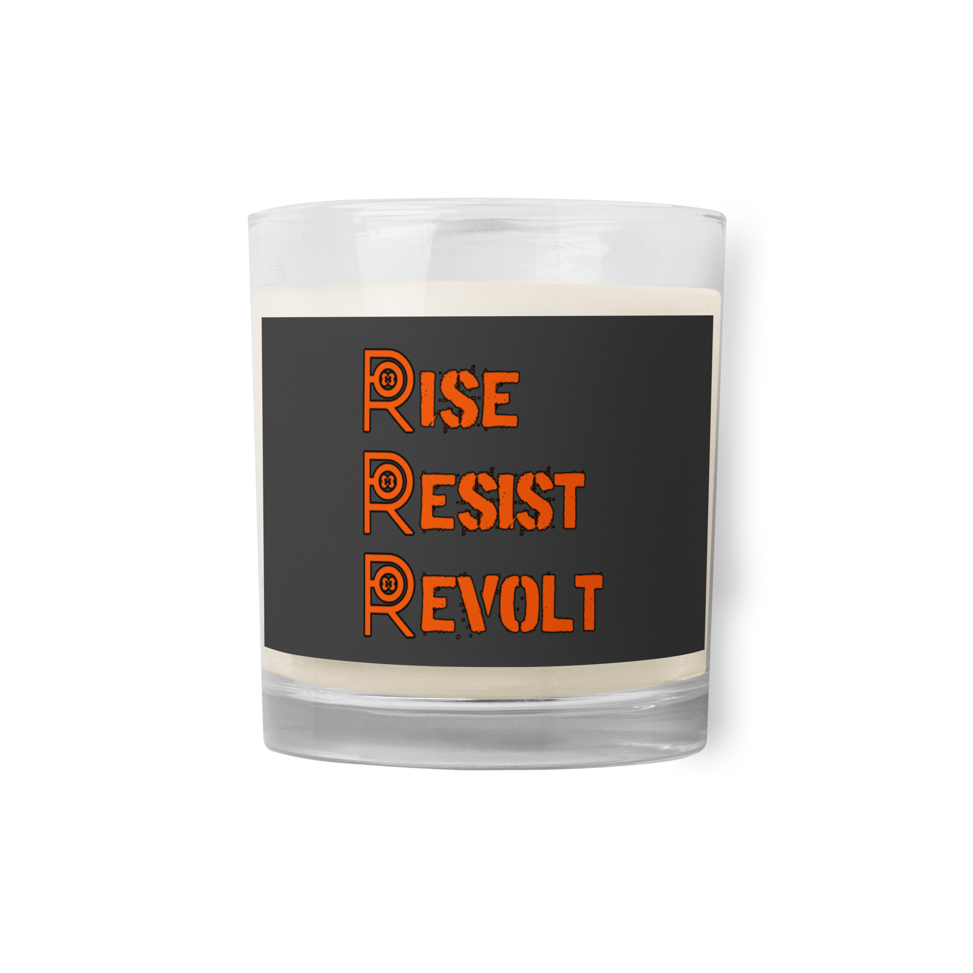 R - RISE RESIST REVOLT Glass Jar Soy Wax Candle - Image 2