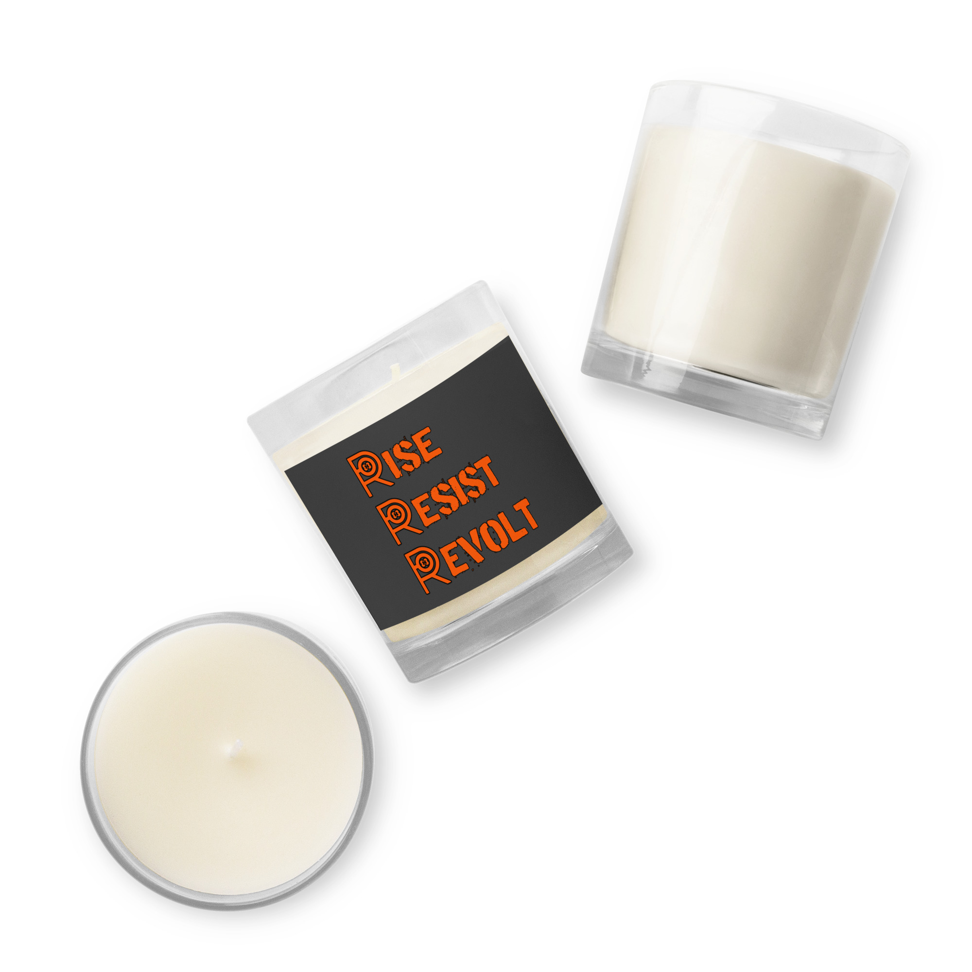R - RISE RESIST REVOLT Glass Jar Soy Wax Candle - Image 3