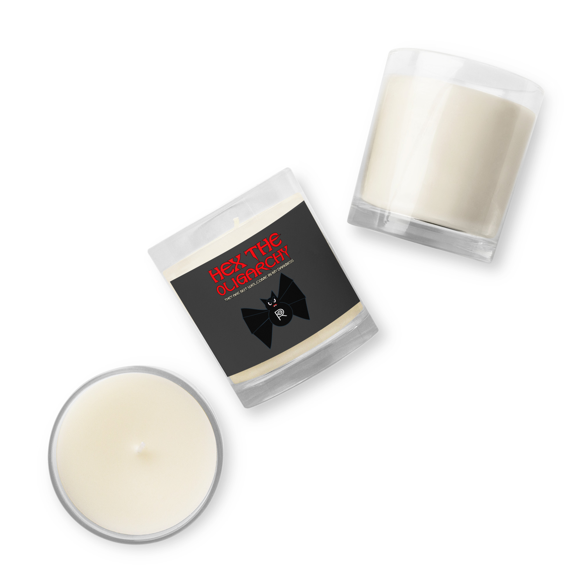 R - Hex The Oligarchy They Are Not Welcome In My Darkness Glass Jar Soy Wax Candle - Image 2