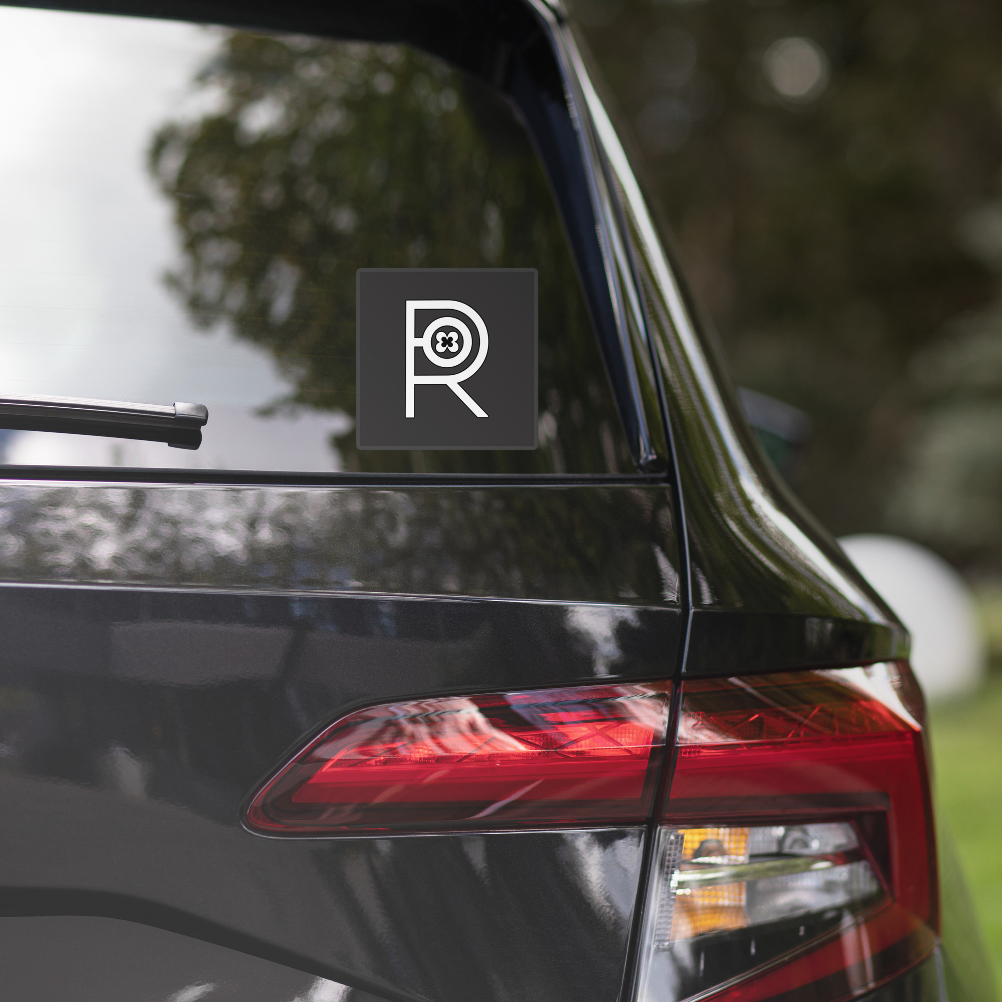 R - White And Black Outlined Dark Grey Eclipse Bubble-free Stickers