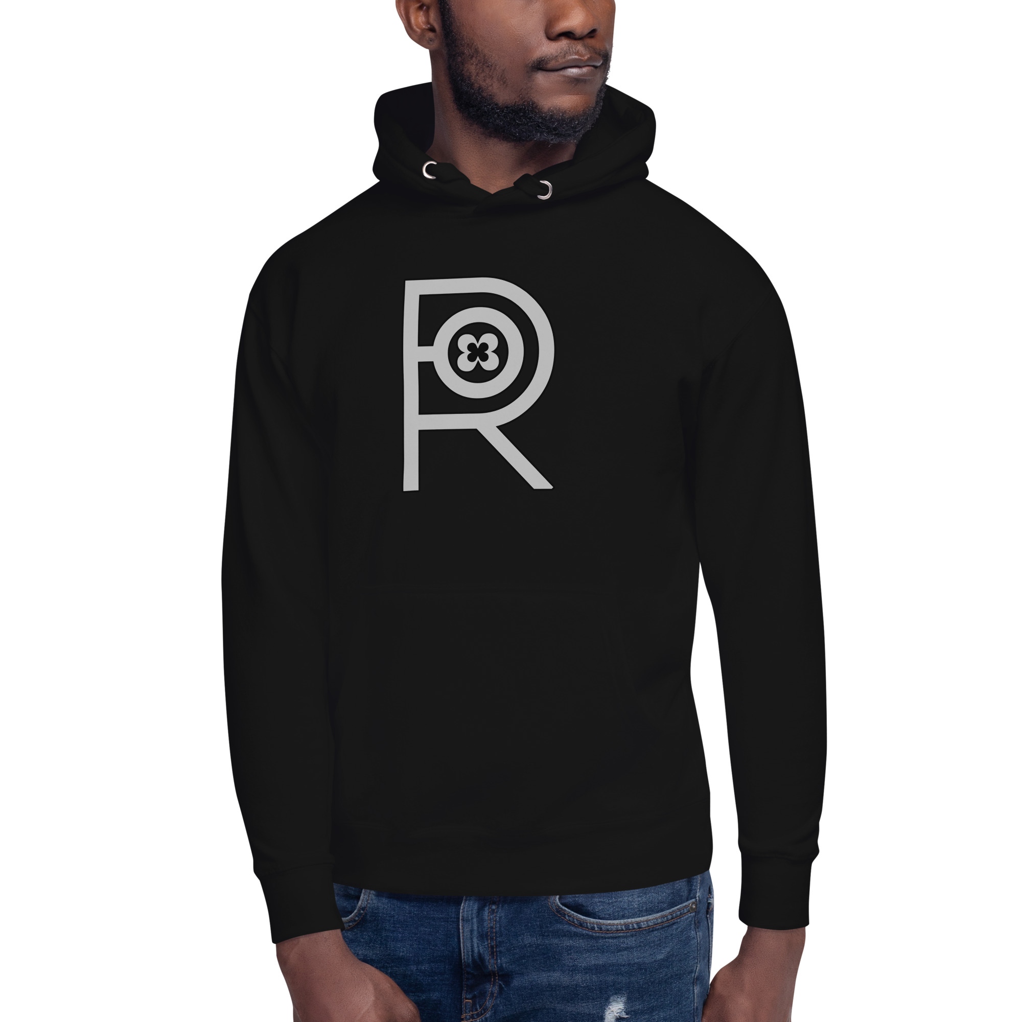 R - Grey And Black On Black Unisex Hoodie - Image 4
