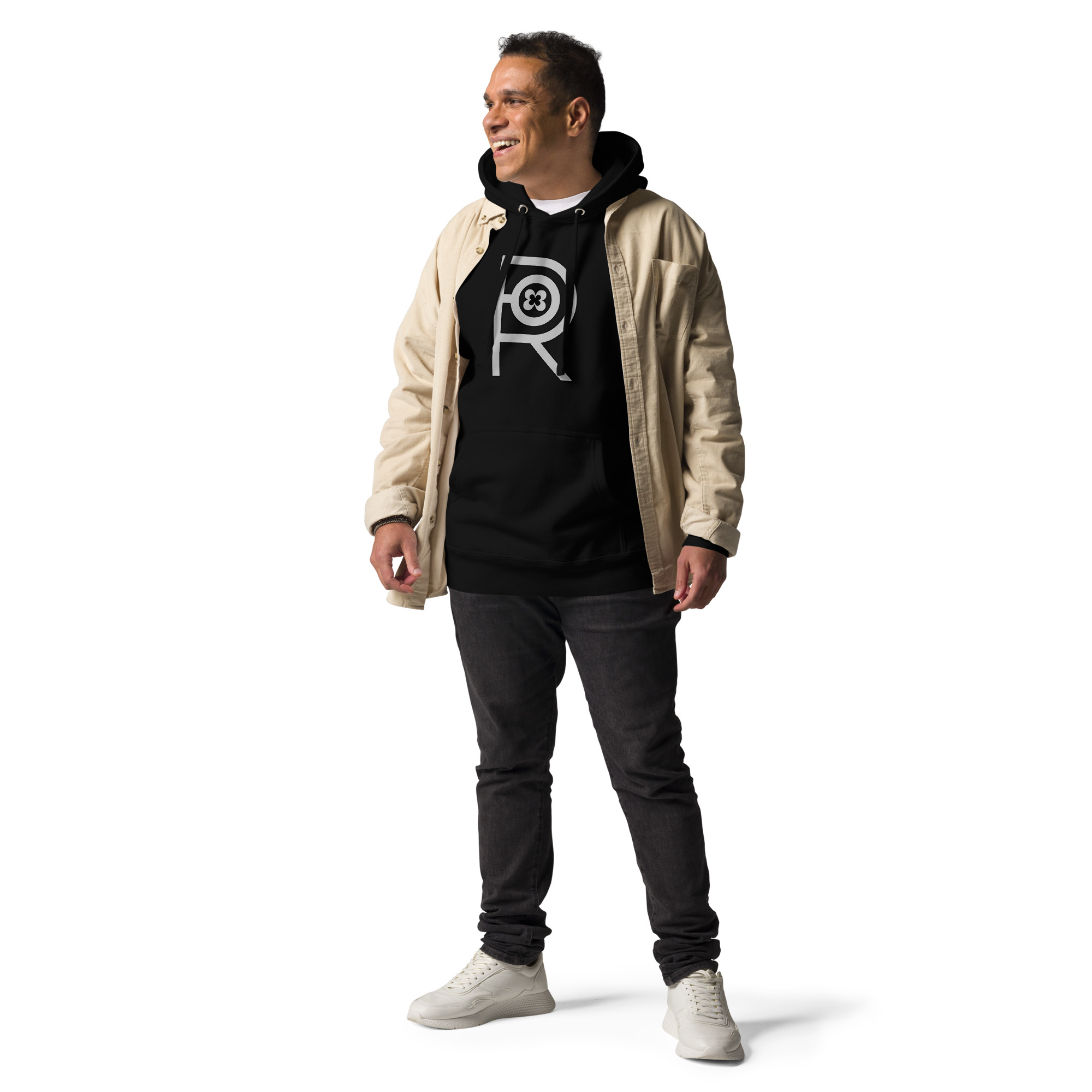 R - Grey And Black On Black Unisex Hoodie - Image 6