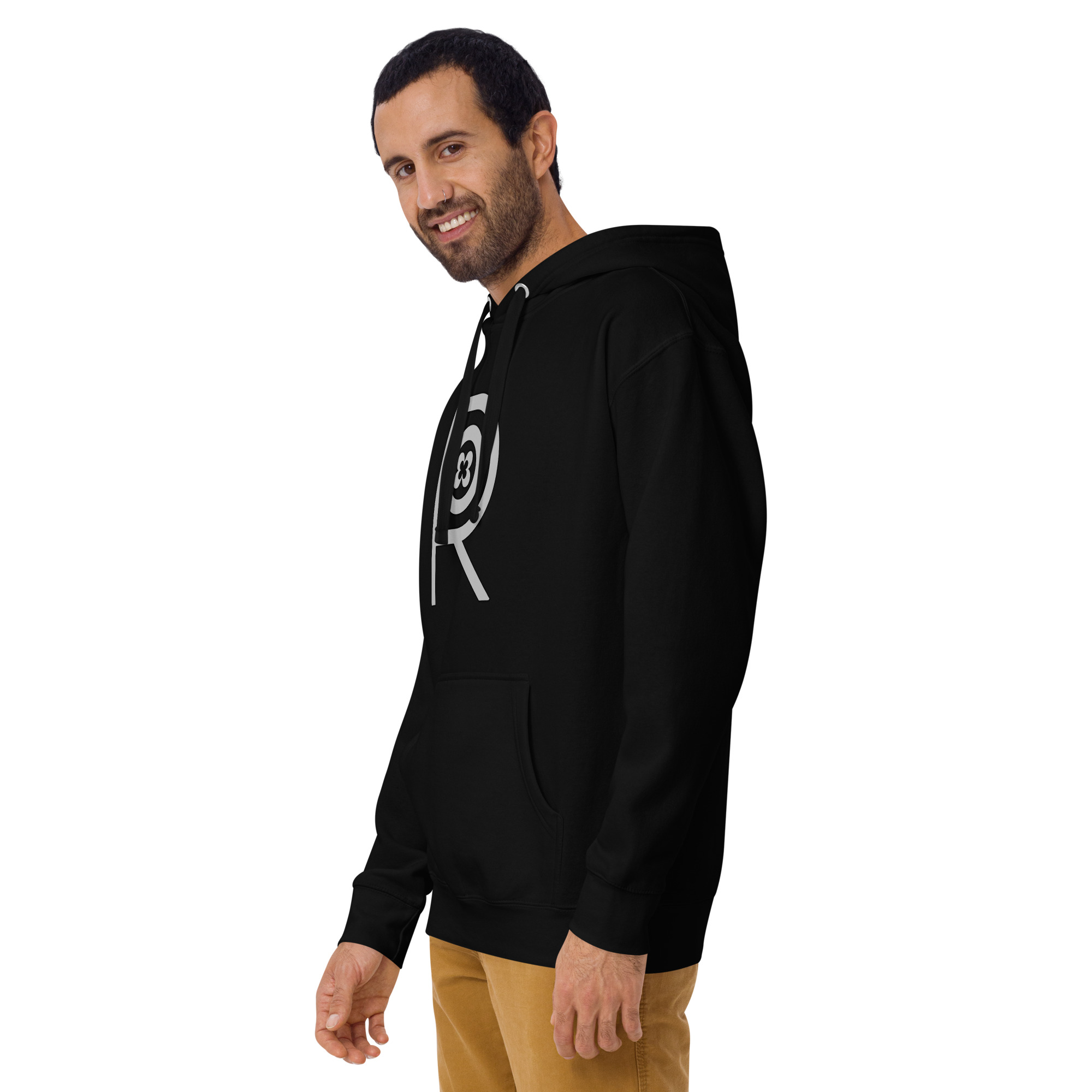 R - Grey And Black On Black Unisex Hoodie - Image 5