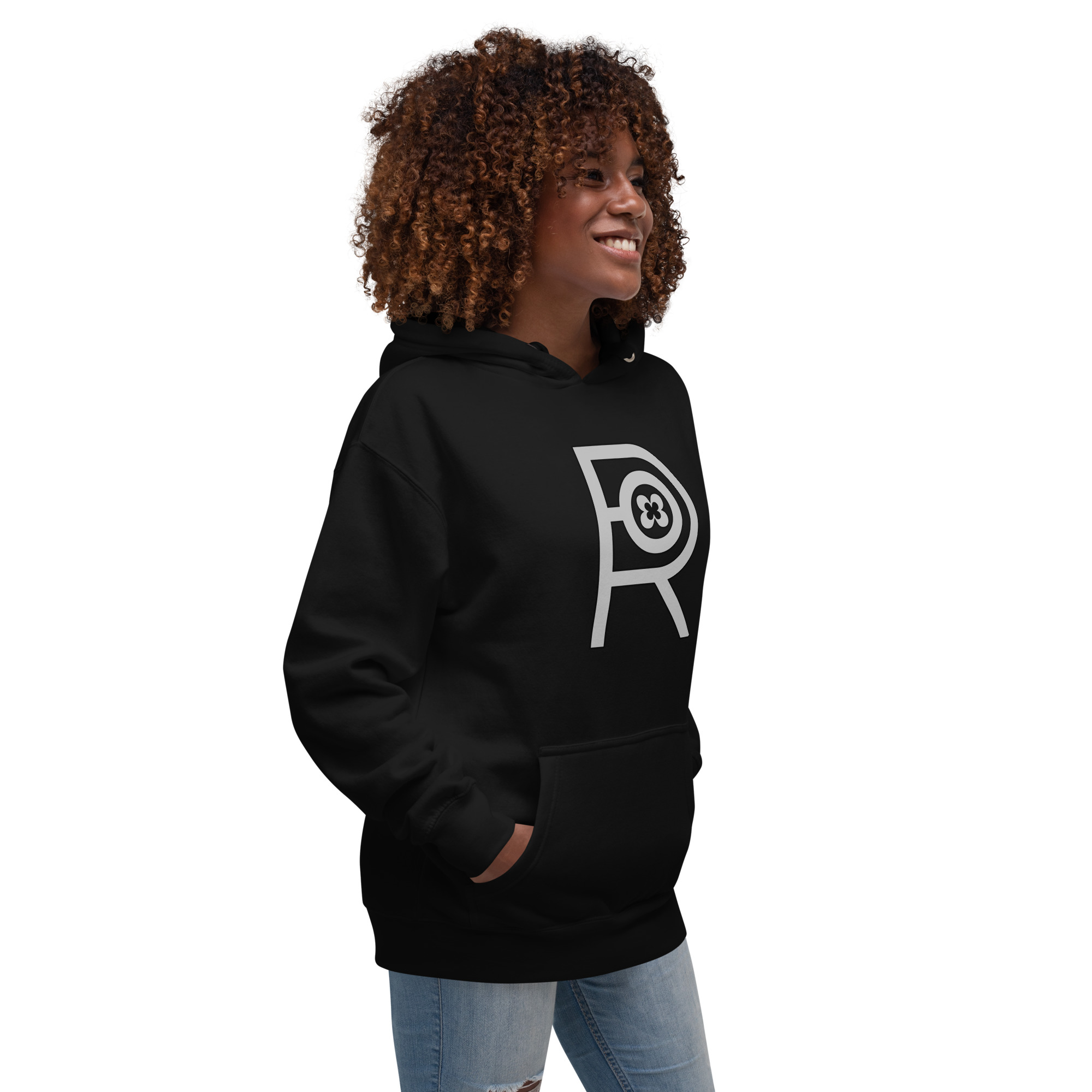 R - Grey And Black On Black Unisex Hoodie - Image 2