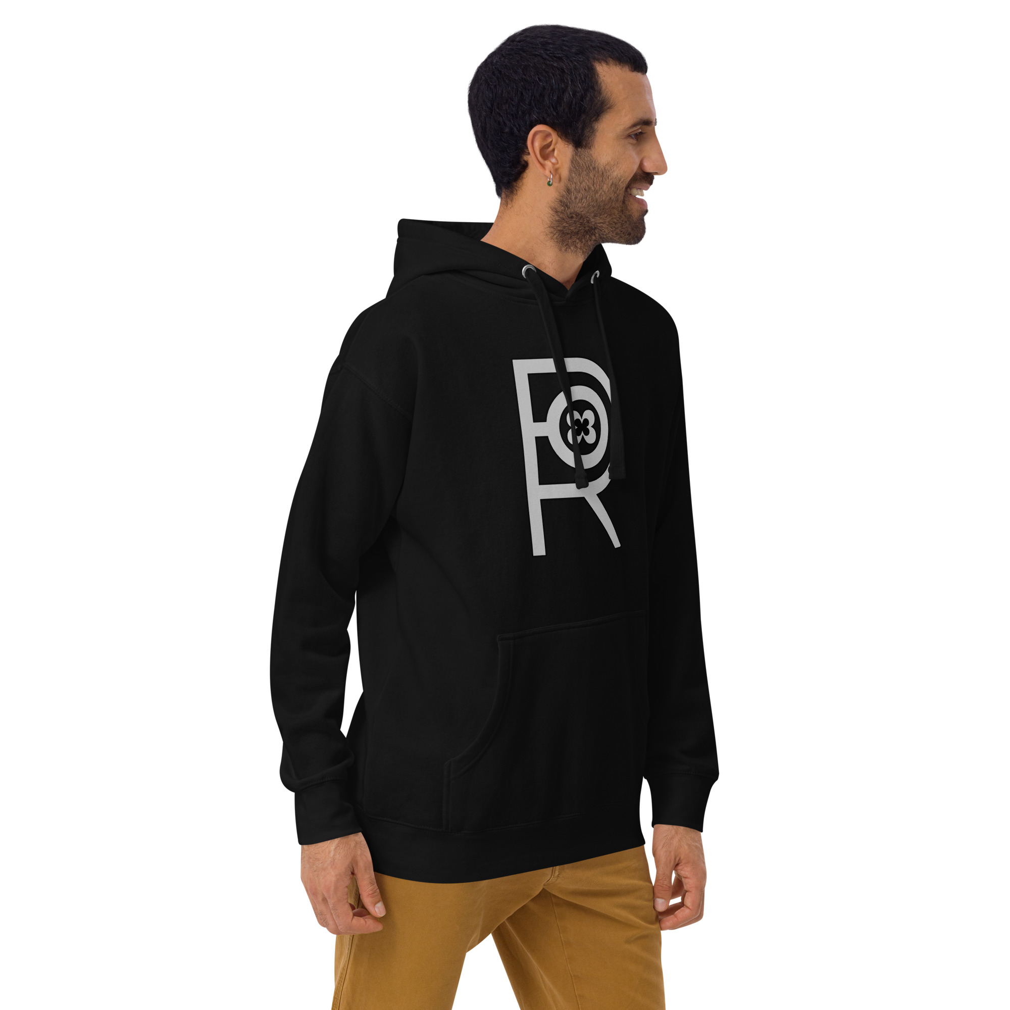 R - Grey And Black On Black Unisex Hoodie - Image 8