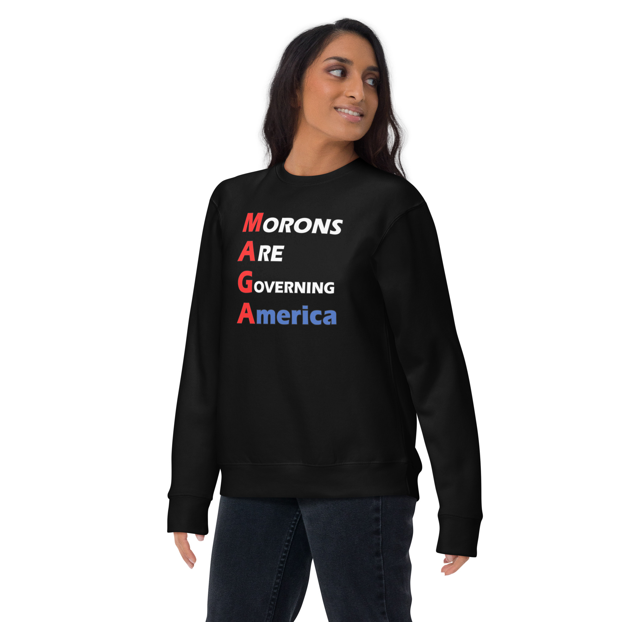 R - MAGA Morons Are Governing America Black Unisex Premium Sweatshirt - Image 4