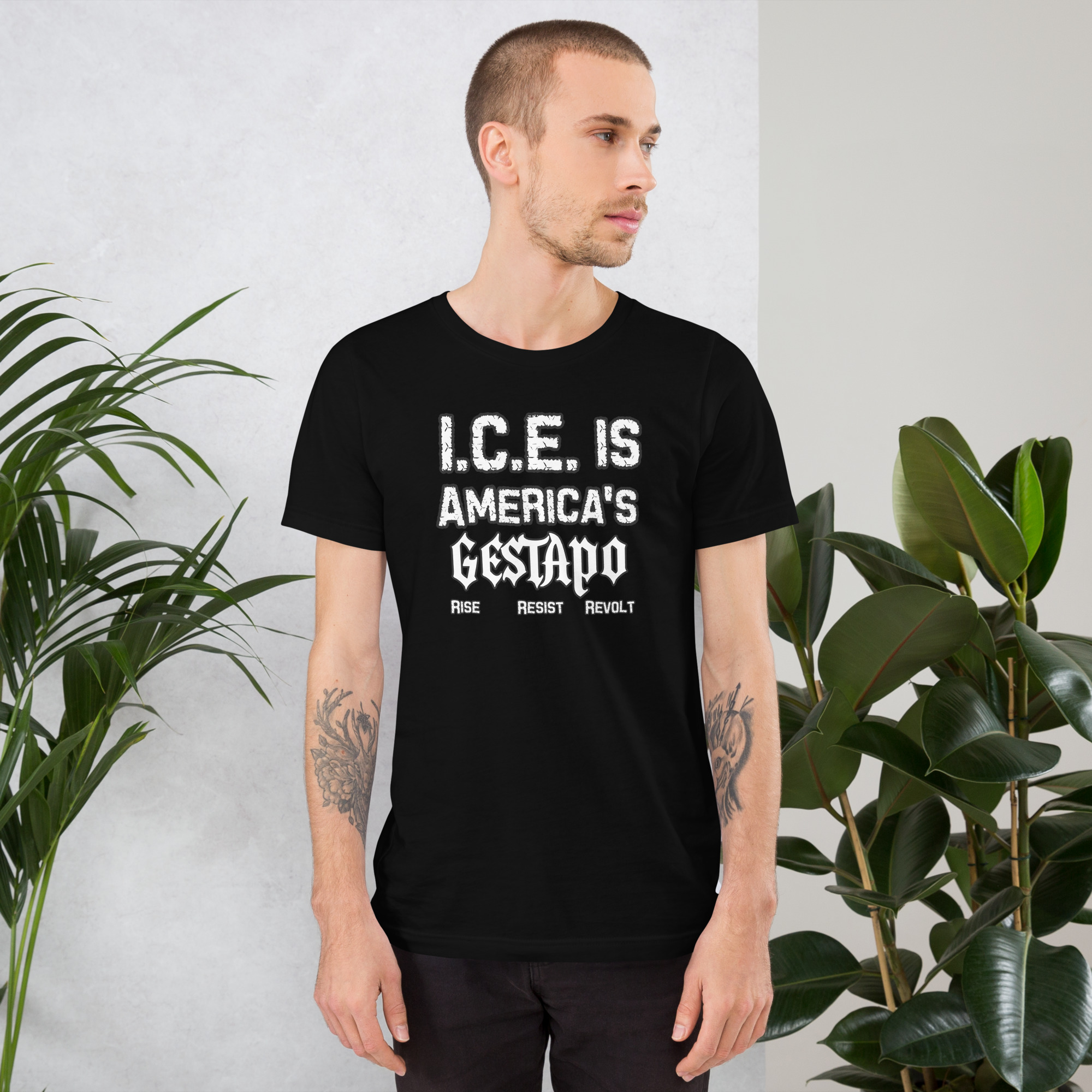 R - ICE Is America'a Gestapo Rise Resist Revolt Black Unisex T-shirt - Image 4