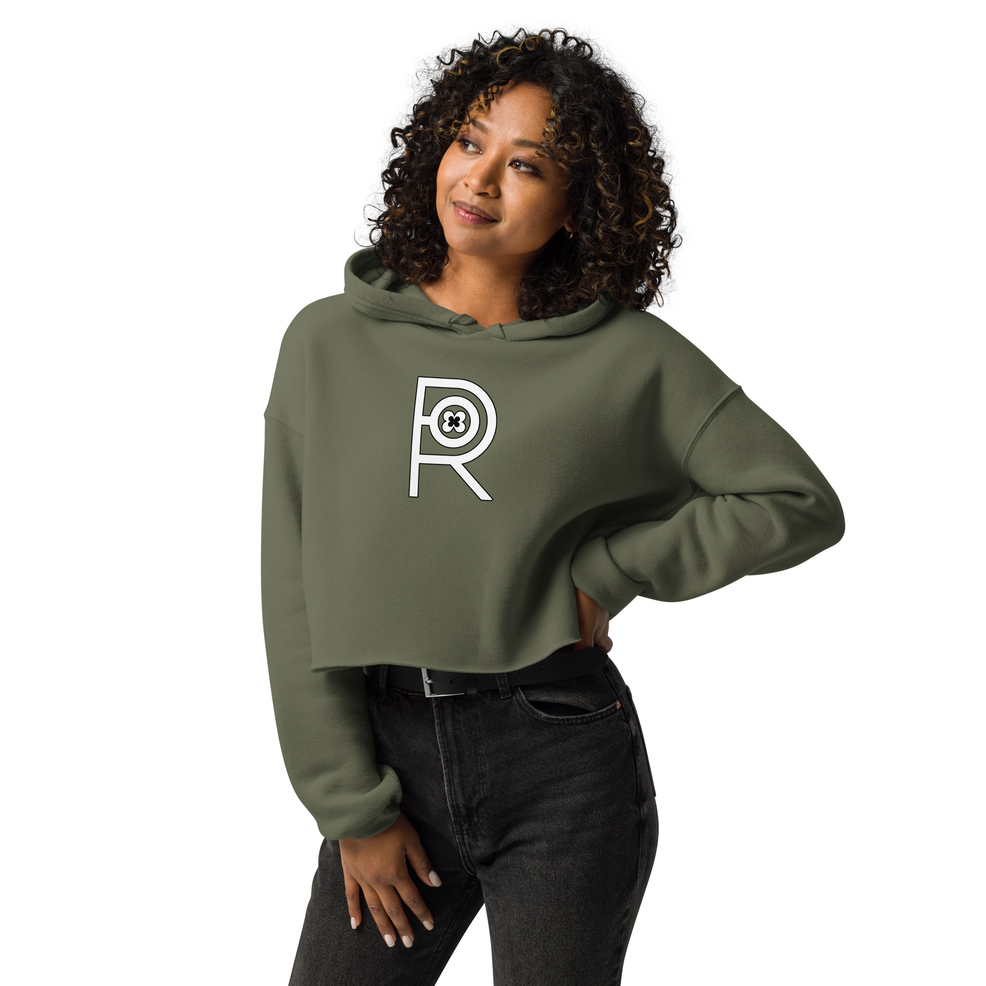 R - White And Black Outlined Women's Crop Hoodie - Image 11