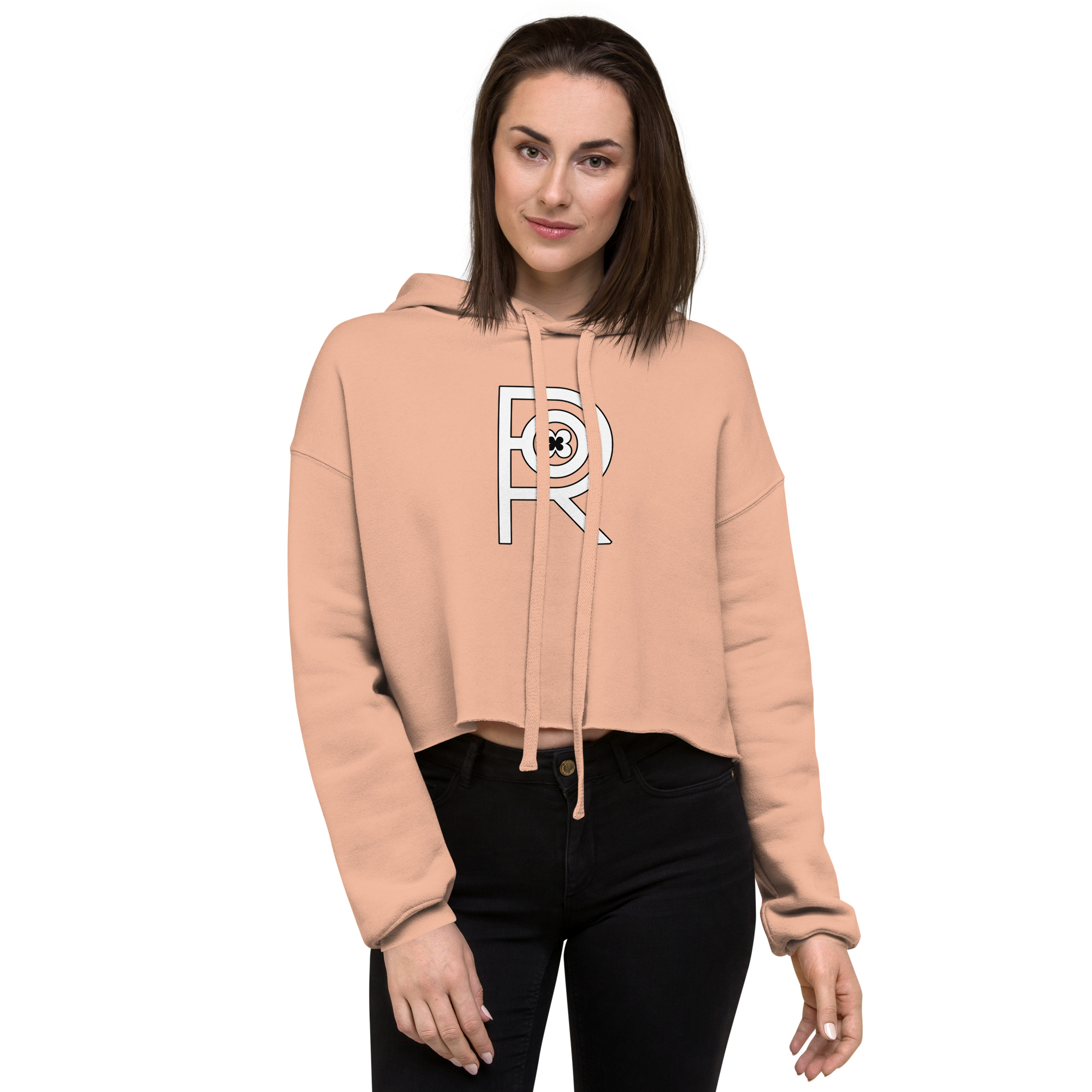 R - White And Black Outlined Women's Crop Hoodie - Image 4