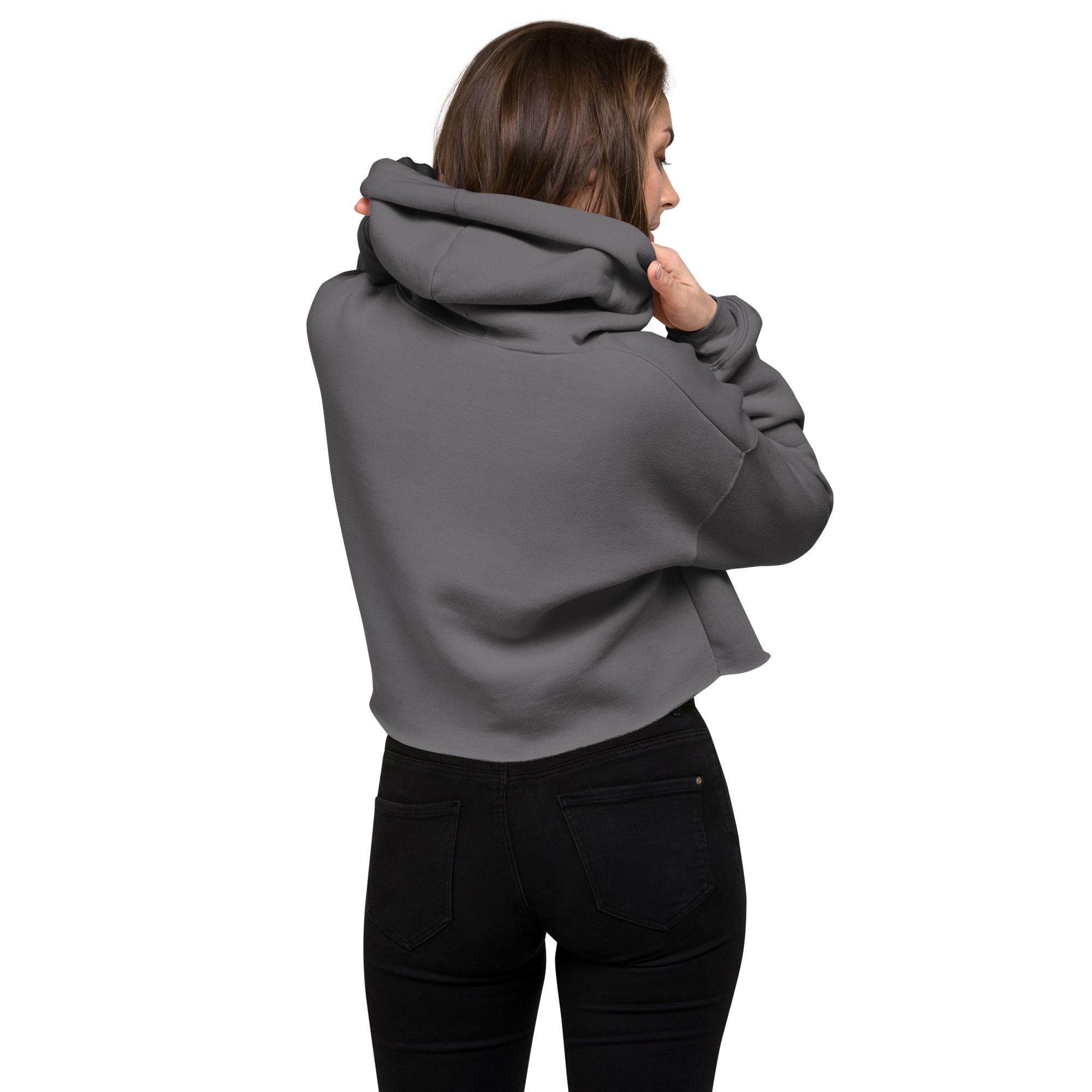 R - White And Black Outlined Women's Crop Hoodie - Image 5