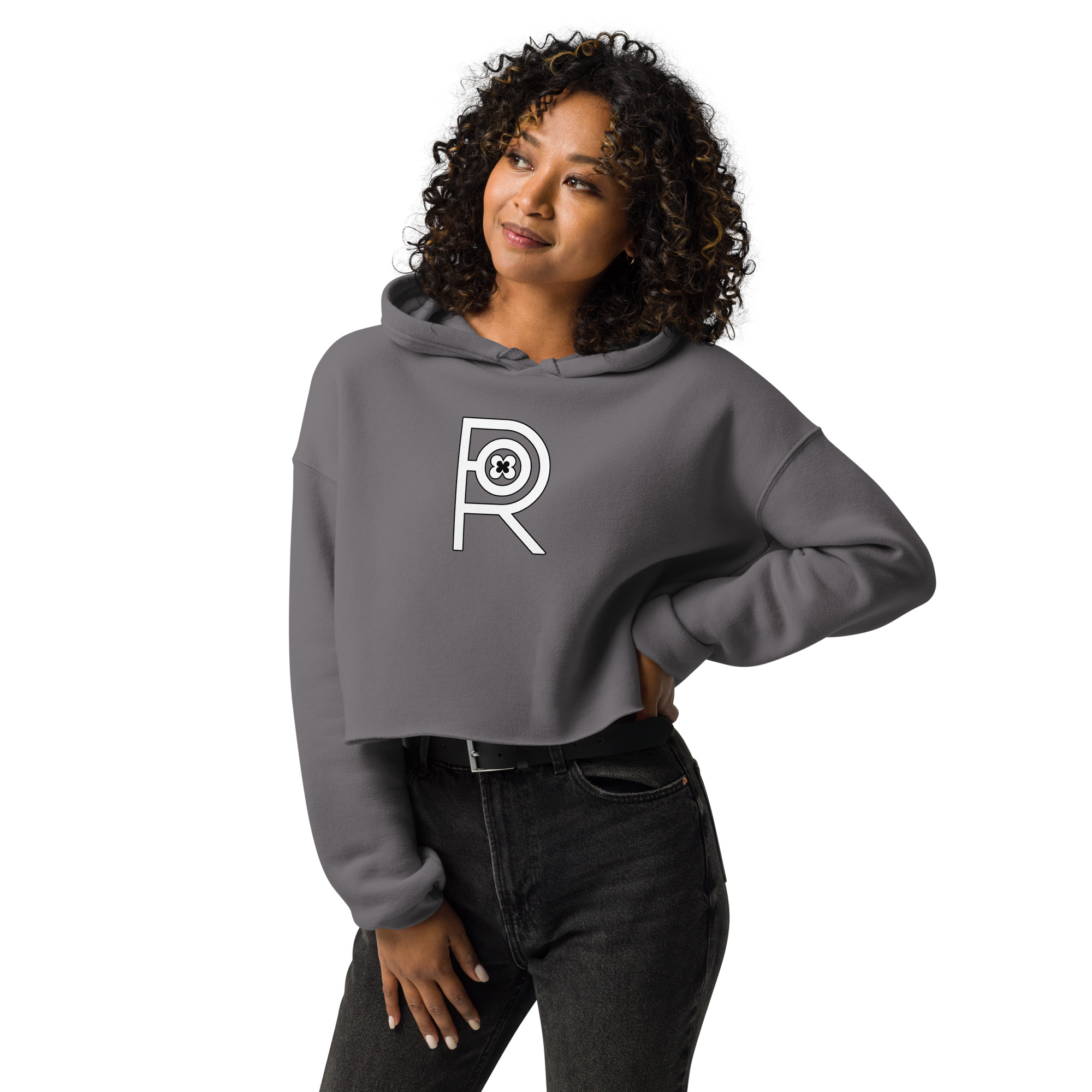 R - White And Black Outlined Women's Crop Hoodie - Image 13