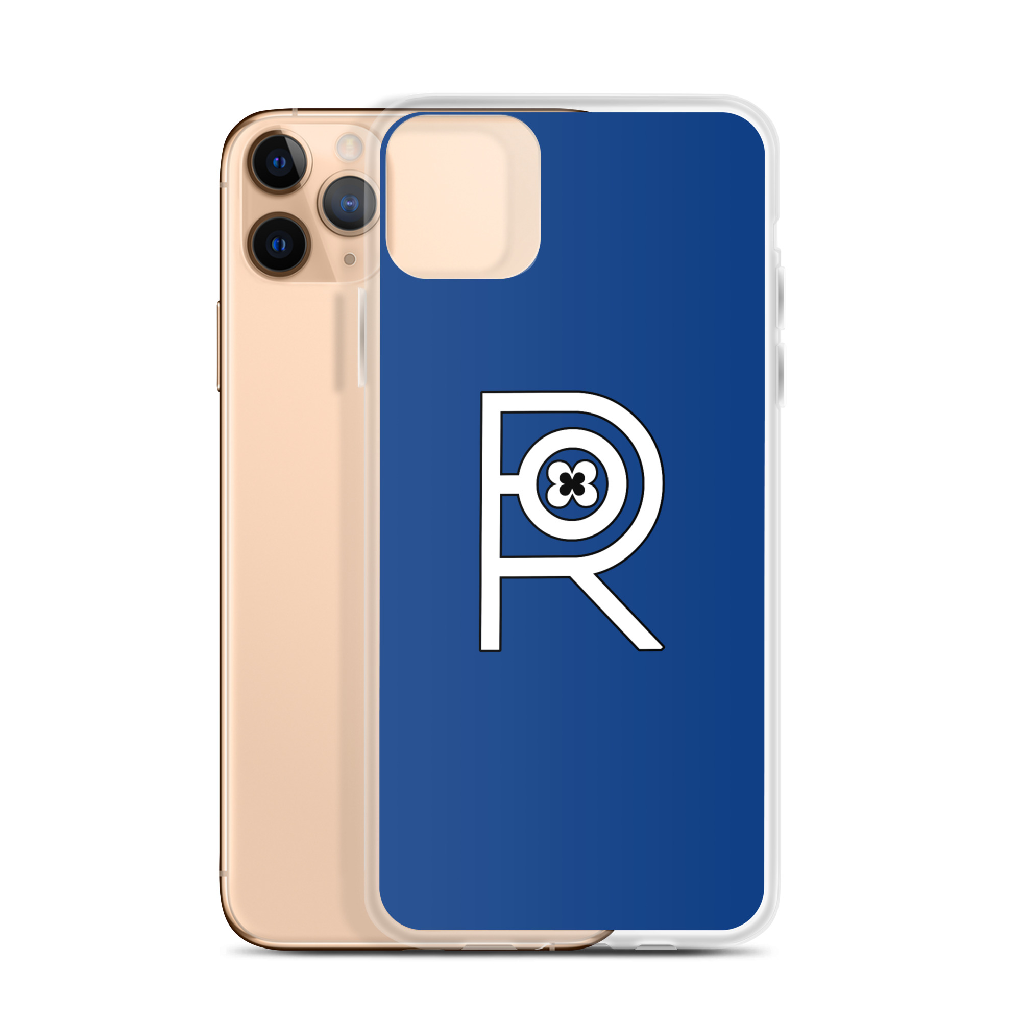 R - White And Black Outlined On Blue Clear Case for iPhone® - Image 3