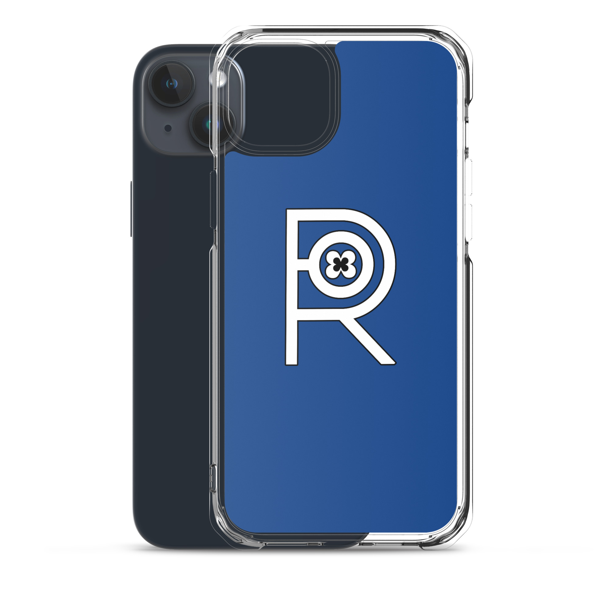 R - White And Black Outlined On Blue Clear Case for iPhone® - Image 33