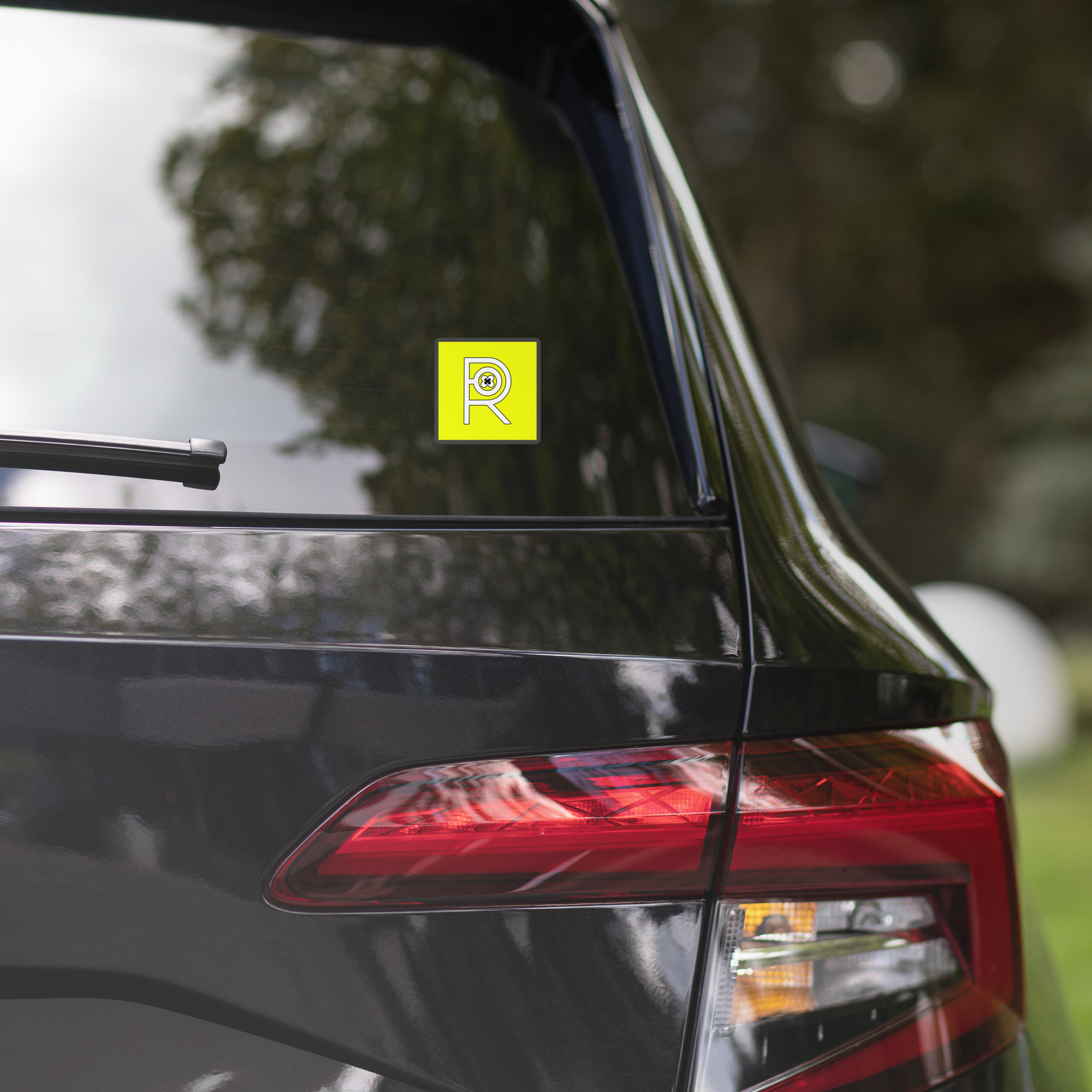 R - White And Black Outlined Yellow Eclipse Bubble-free Stickers - Image 2