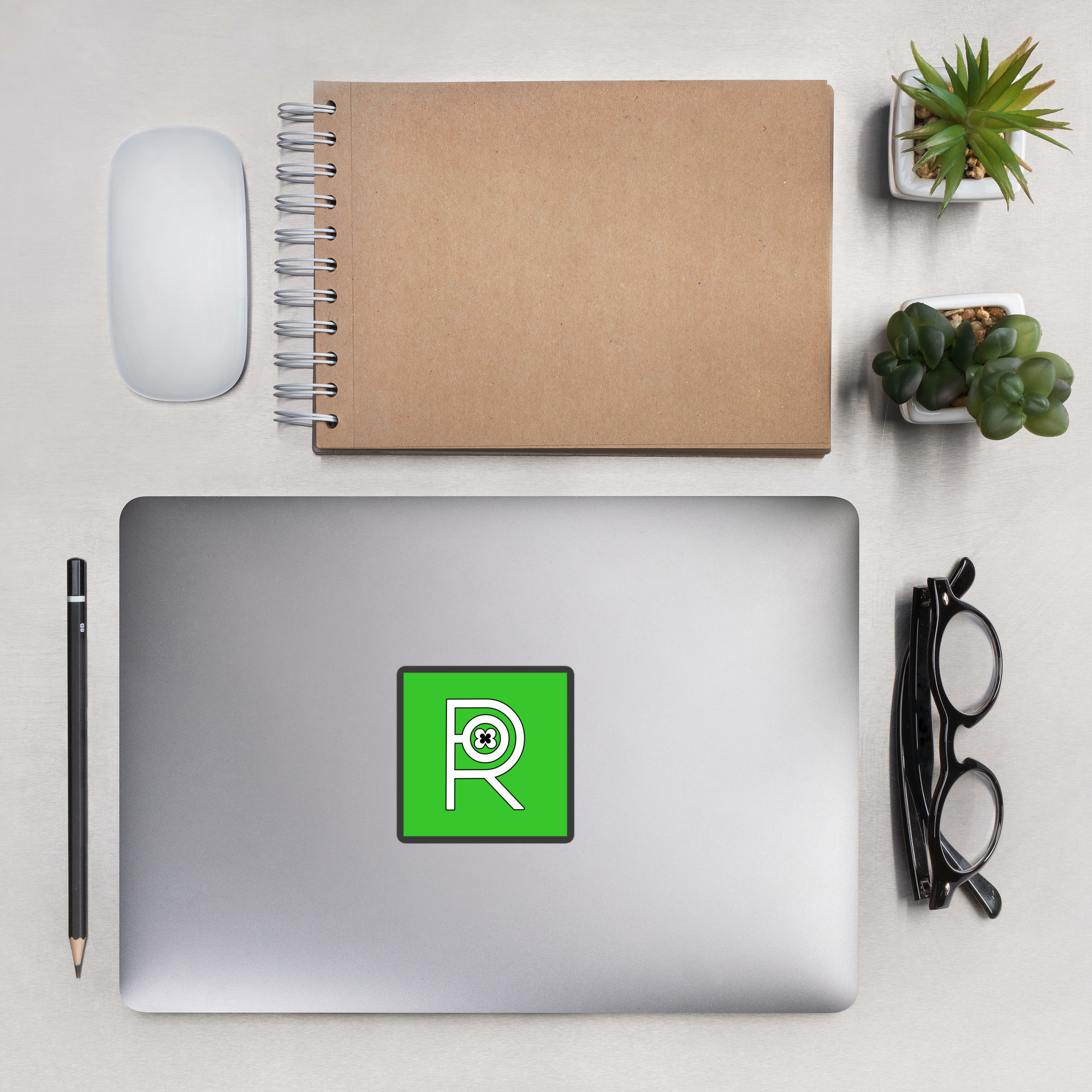 R - White And Black Outlined Green Eclipse Bubble-free Stickers - Image 2