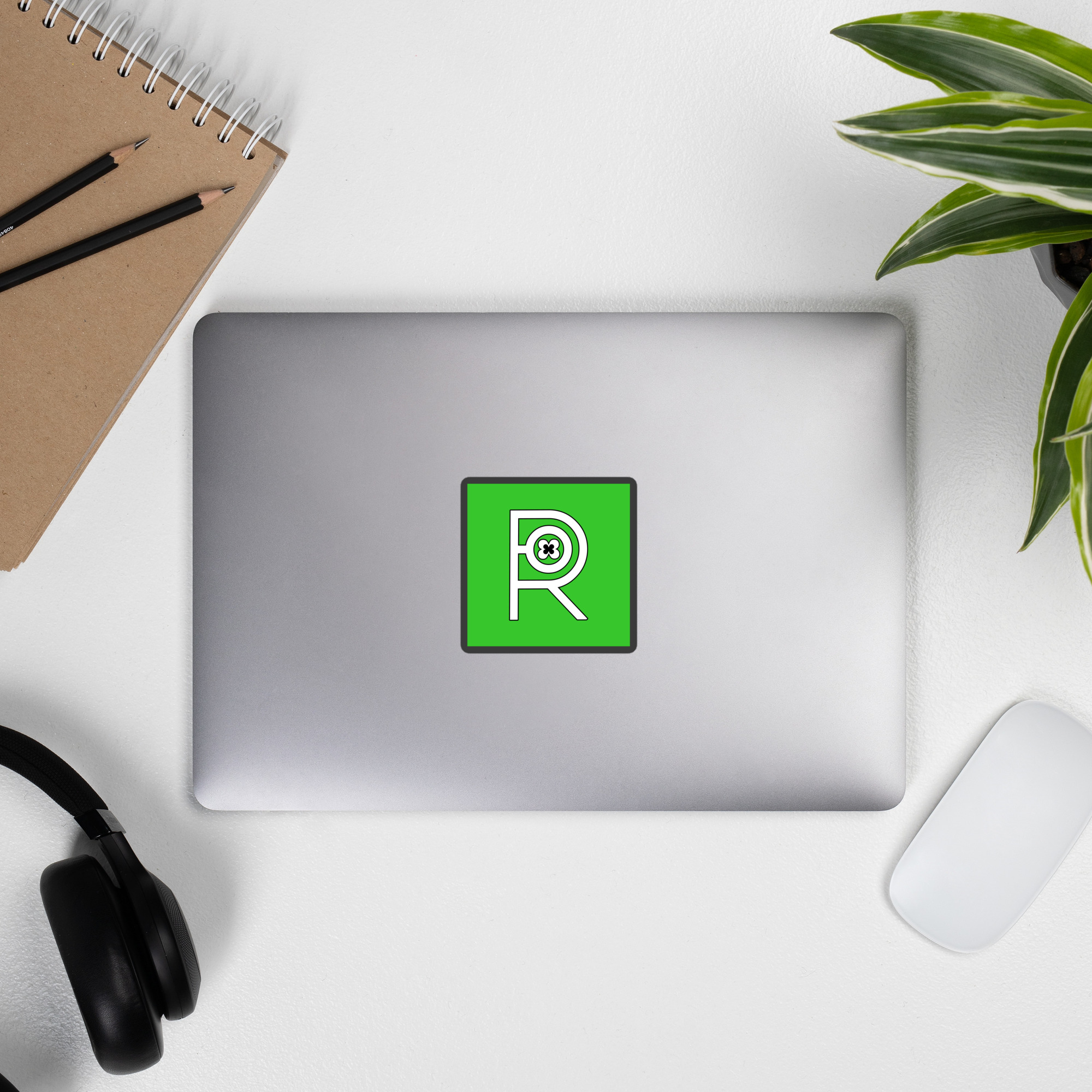 R - White And Black Outlined Green Eclipse Bubble-free Stickers - Image 4